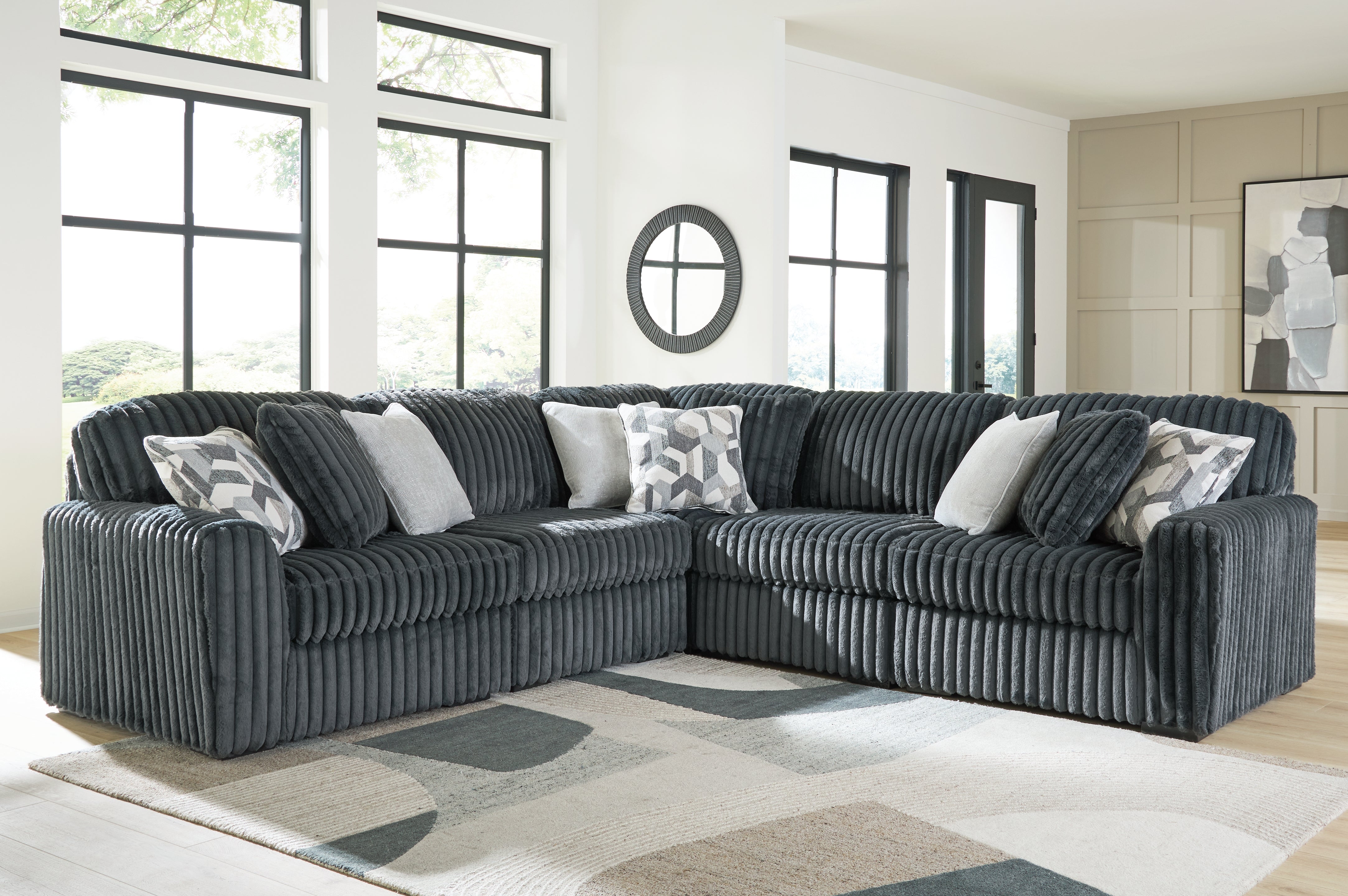 Tampa Furniture Outlet Lutz - Ashley Furniture - Midnight-Madness Sectional - RAF 5-Piece Sectional / Gunmetal - 98105S27