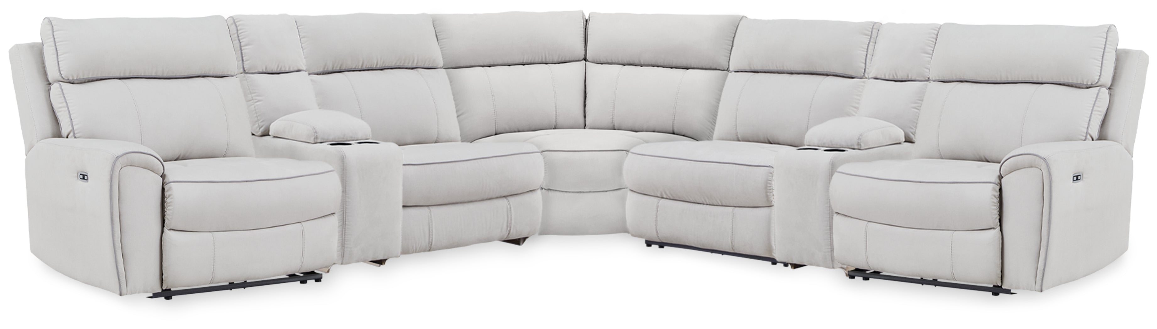 Tampa Furniture Outlet Lutz - Ashley Furniture - Social Pointe Sectional - 7-Piece Reclining Sectional with Storage Consoles / Pearl/Ash - PC98802S34