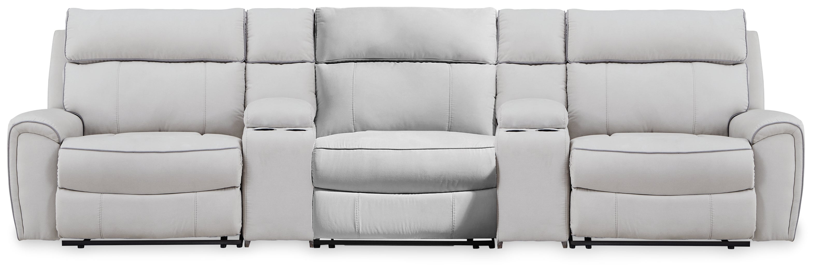 Tampa Furniture Outlet Lutz - Ashley Furniture - Social Pointe Sectional - 5-Piece Reclining Sectional with Storage Consoles / Pearl/Ash - PC98802S39