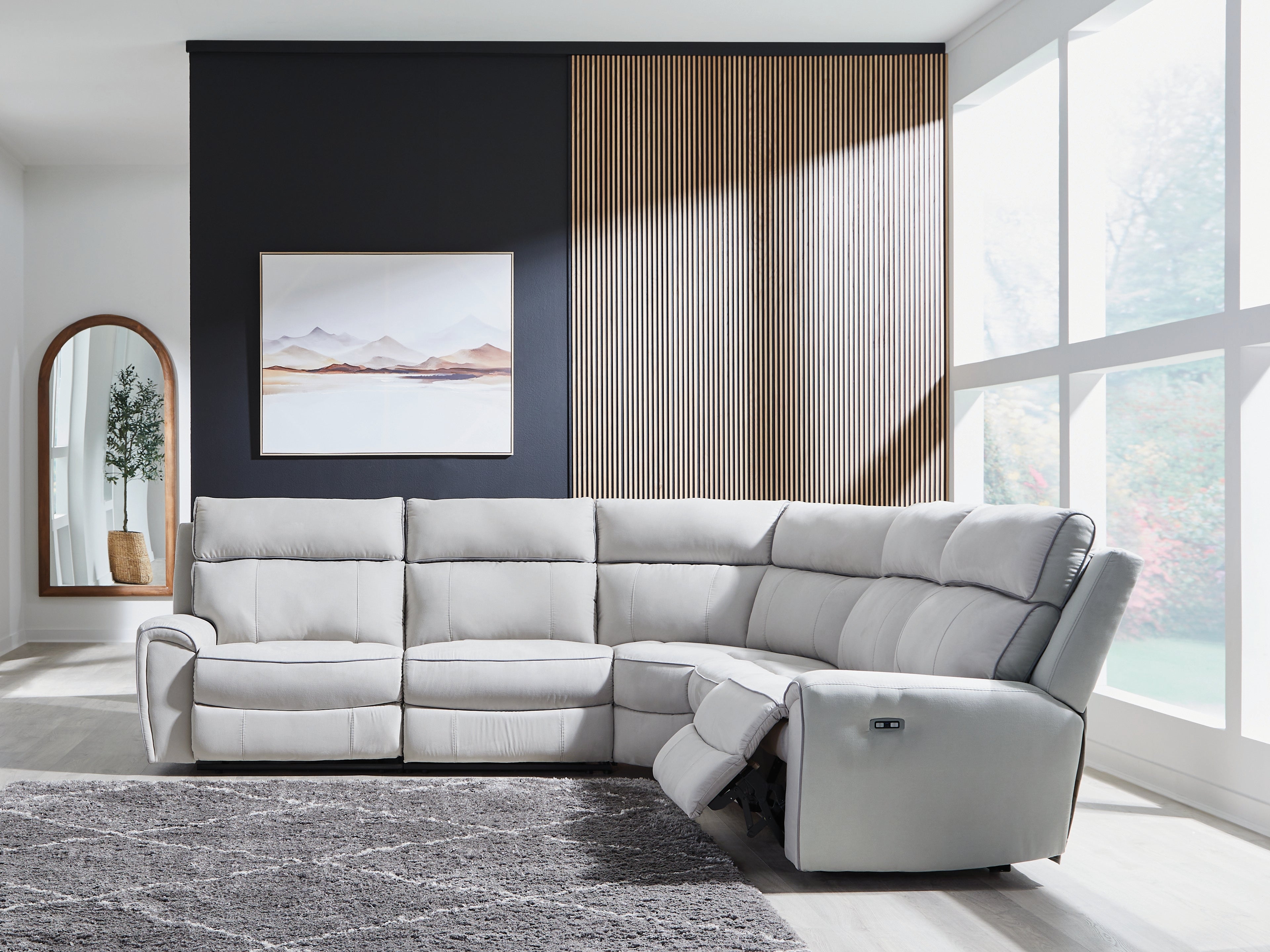 Tampa Furniture Outlet Lutz - Ashley Furniture - Social Pointe Sectional - 5-Piece Power Reclining Sectional / Pearl/Ash - PC98802S8