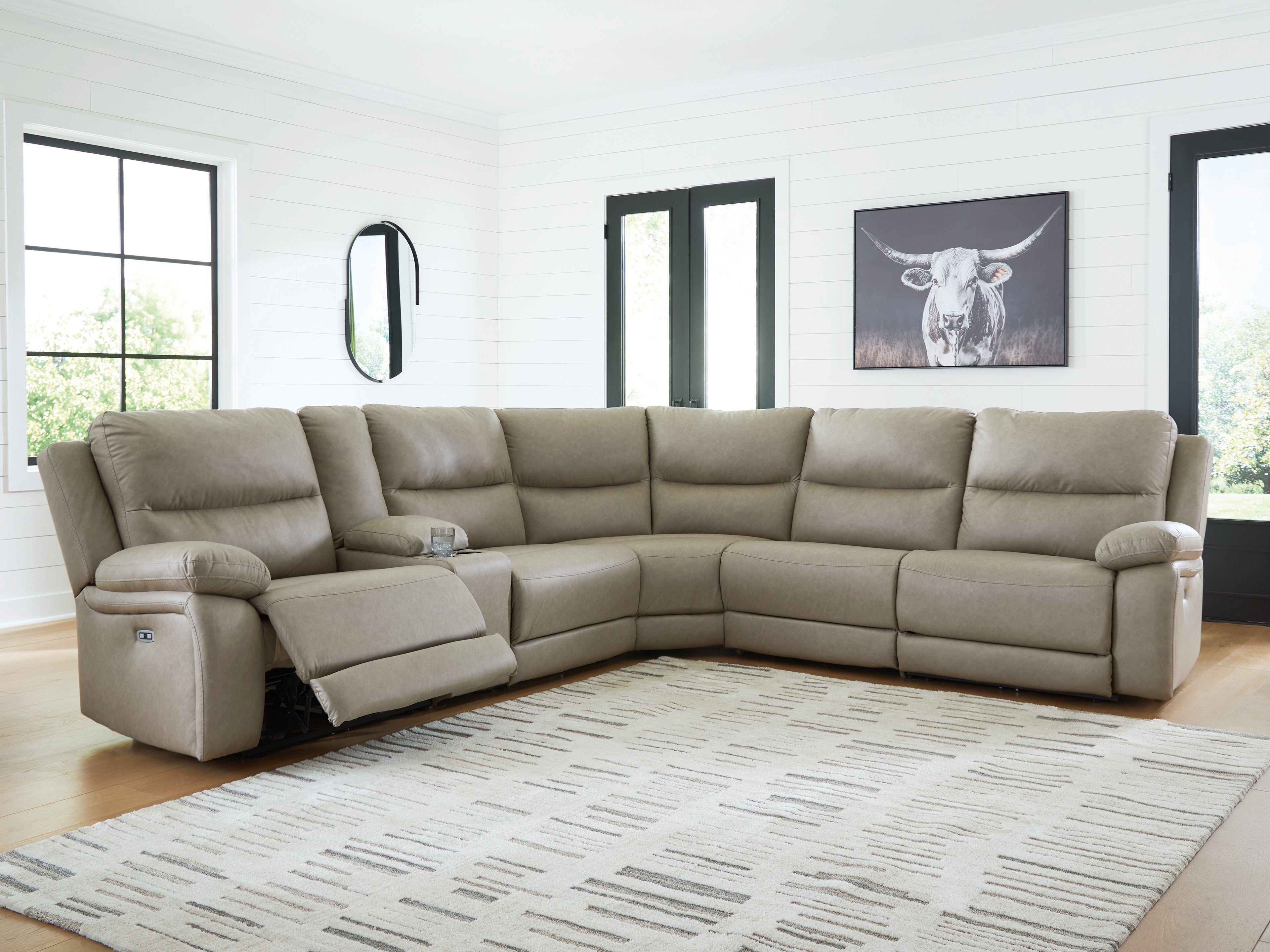 Tampa Furniture Outlet Lutz - Ashley Furniture - Narwhal Place Sectional - 6-Piece Reclining Sectional with Storage Console / Pebble - PC99201S36