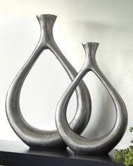 Tampa Furniture Outlet Lutz - Ashley Furniture - Dimaia Vase - Vase (Set of 2) (2/CS) / Antique Silver Finish - A2000348