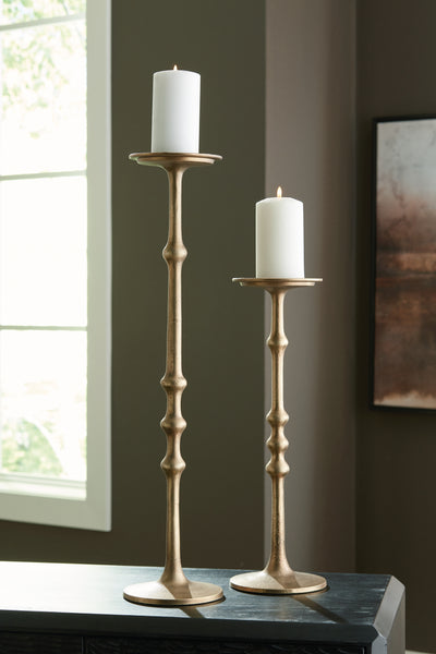 Tampa Furniture Outlet Lutz - Ashley Furniture - Larwick Candle Holder - Candle Holder Set (Set of 2) / Antique Brass Finish - A2000683