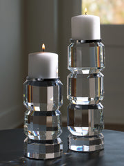 Tampa Furniture Outlet Lutz - Ashley Furniture - Brentley Candle Holder - Candle Holder Set (Set of 2) / Clear/Silver Finish - A2000770