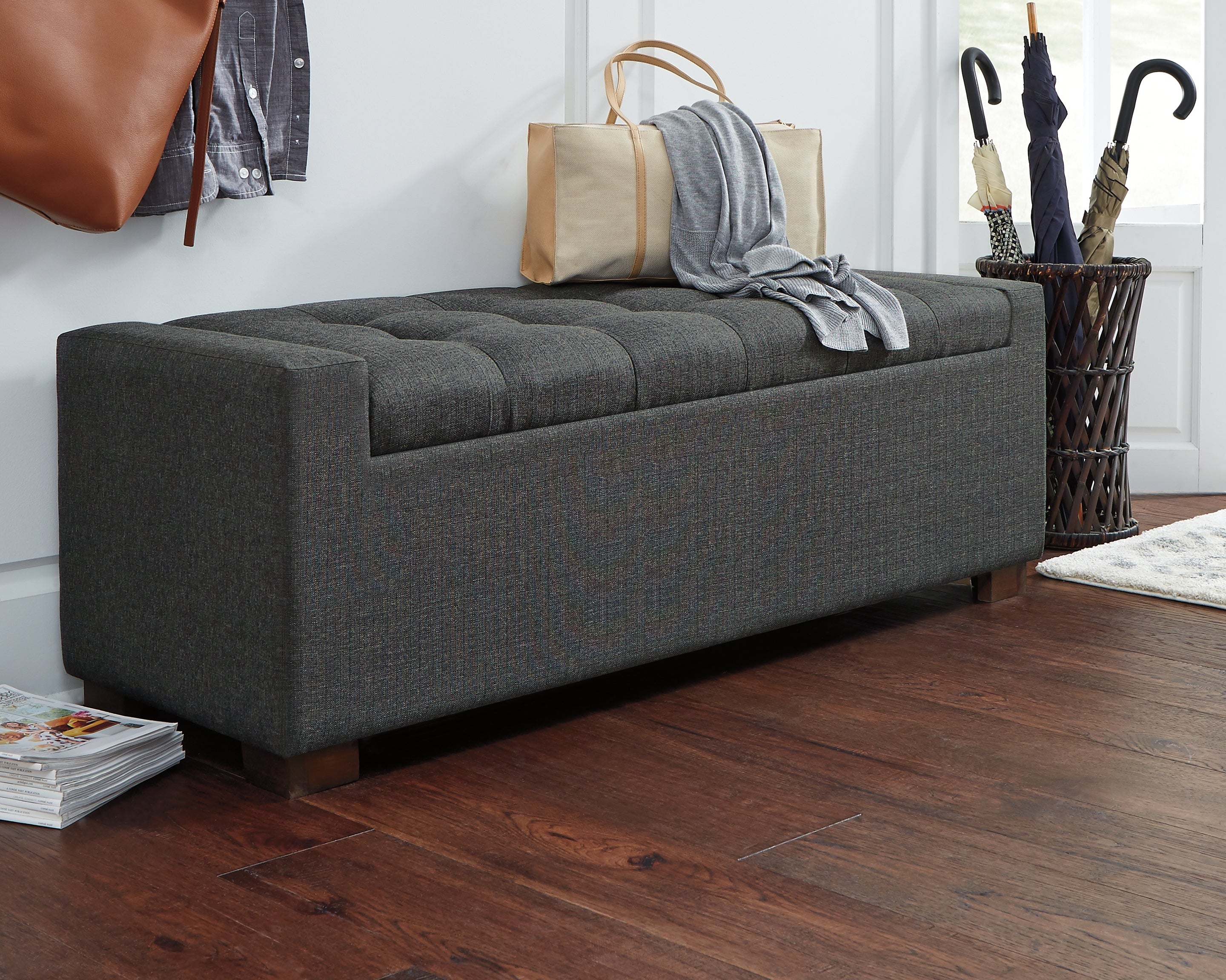 Tampa Furniture Outlet Lutz - Ashley Furniture - Cortwell Storage Bench - Storage Bench / Gray / 54"W x 18"D x 18"H - A3000224