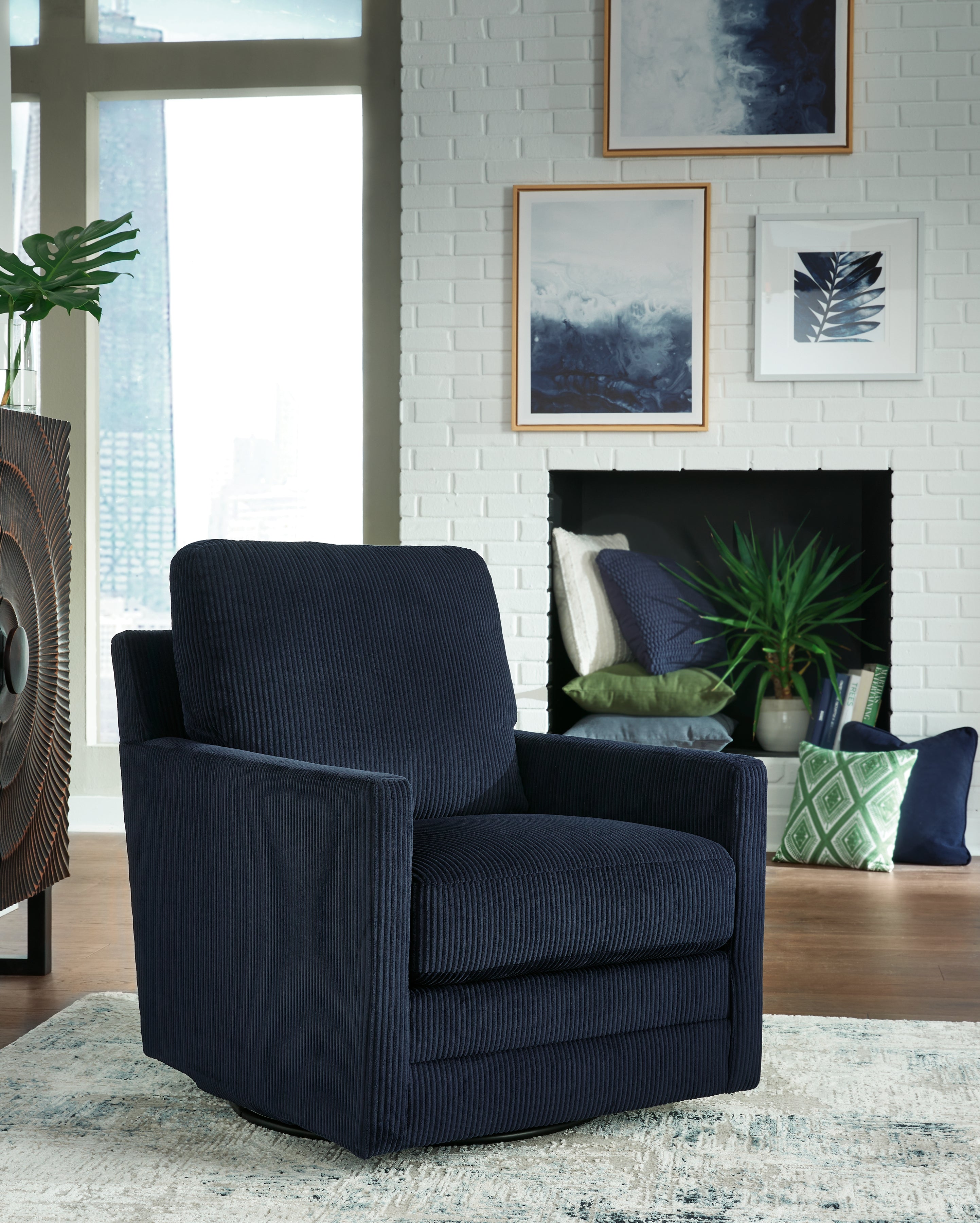 Tampa Furniture Outlet Lutz - Ashley Furniture - Icaman Swivel Accent Chair - Swivel Accent Chair / Navy - A3000727