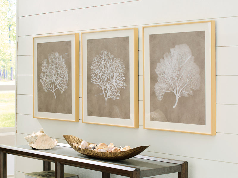 Tampa Furniture Outlet Lutz - Ashley Furniture - Hendridge Wall Decor - Wall Art Set (3/CN) / Taupe/White - A8000486