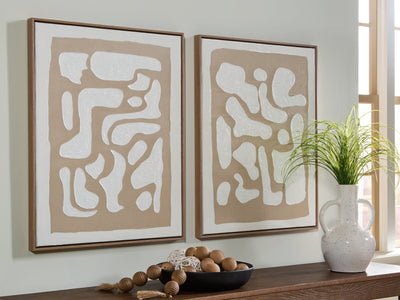 Tampa Furniture Outlet Lutz - Ashley Furniture - Waldett Wall Decor - Wall Art Set (Set of 2) / Beige/White - A8000503