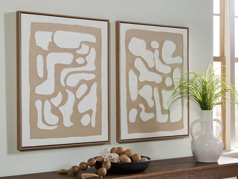 Tampa Furniture Outlet Lutz - Ashley Furniture - Waldett Wall Decor - Wall Art Set (Set of 2) / Beige/White - A8000503