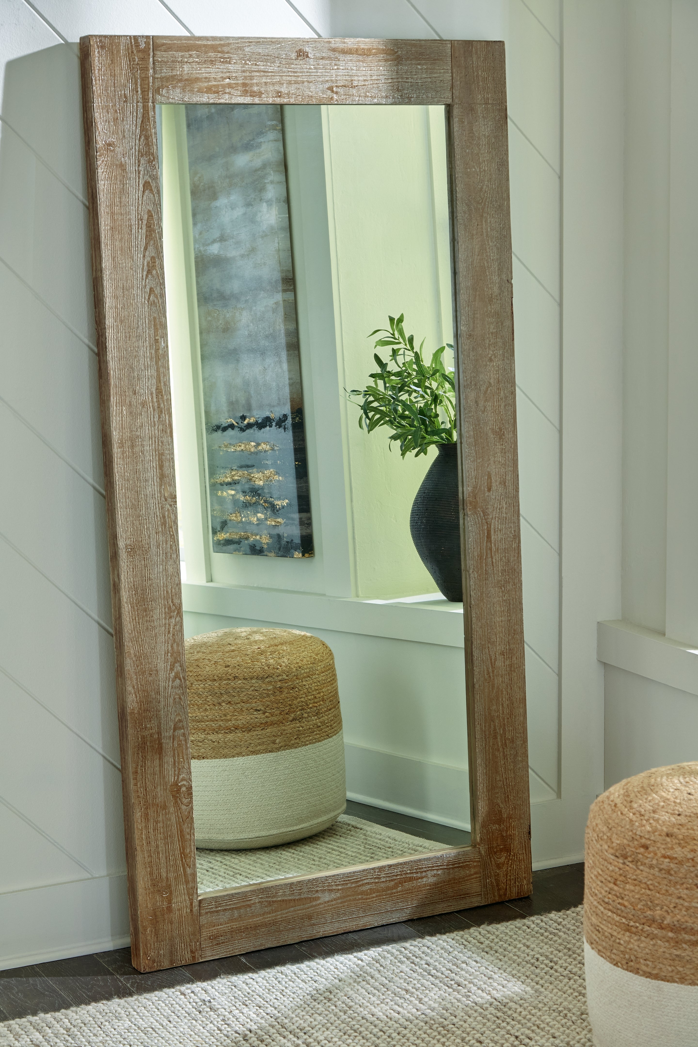 Tampa Furniture Outlet Lutz - Ashley Furniture - Waltleigh Mirror - Floor Mirror / Distressed Brown - A8010278