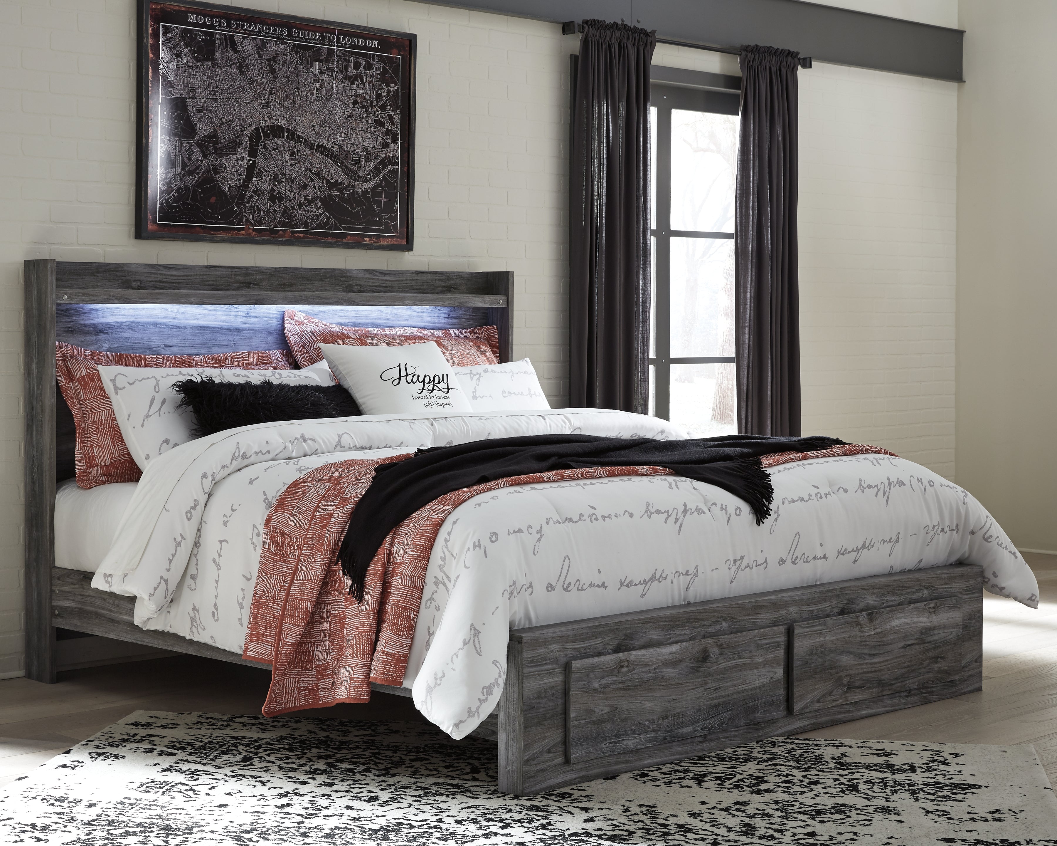 Tampa Furniture Outlet Lutz - Ashley Furniture - Baystorm Bedroom - King Panel Bed with 2 Storage Drawers / Gray - B221B12