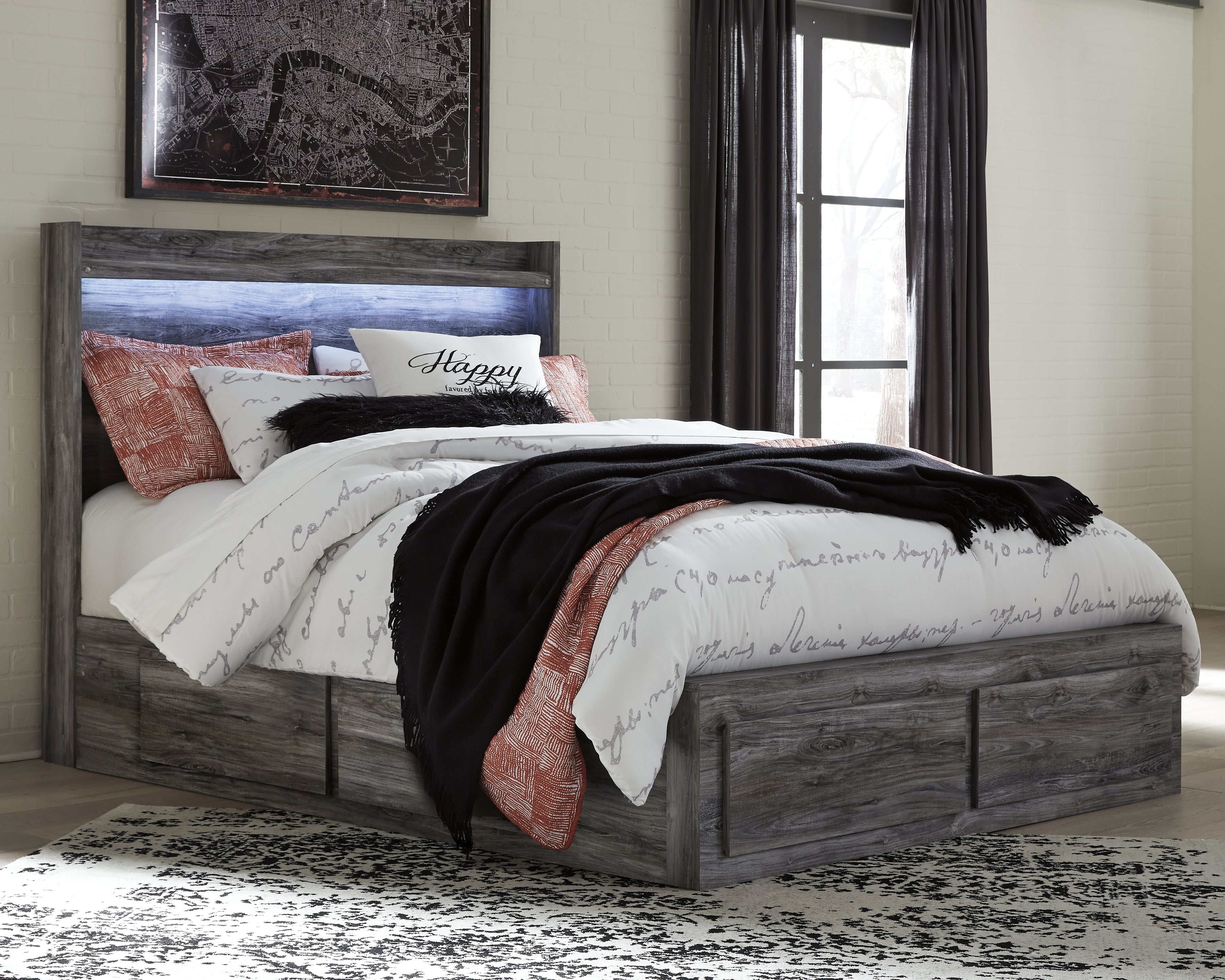 Tampa Furniture Outlet Lutz - Ashley Furniture - Baystorm Bedroom - Queen Panel Bed with 6 Storage Drawers / Gray - B221B4