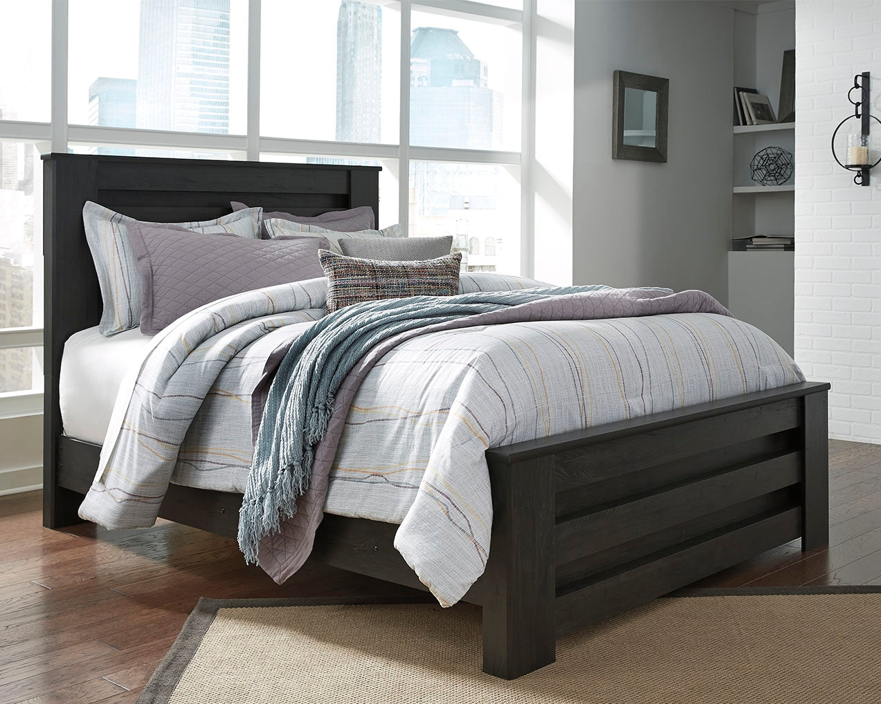 Tampa Furniture Outlet Lutz - Ashley Furniture - Brinxton Bedroom - Queen Panel Bed / Charcoal - B249B2