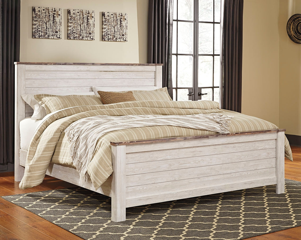 Tampa Furniture Outlet Lutz - Ashley Furniture - Willowton Bedroom - California King Panel Bed / Whitewash - B267B28
