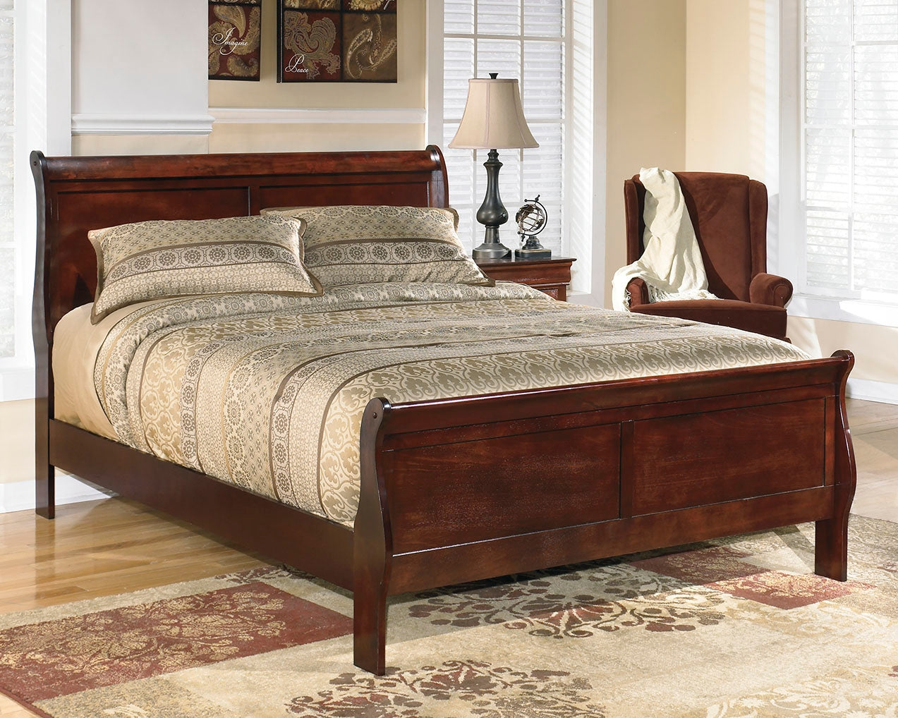 Tampa Furniture Outlet Lutz - Ashley Furniture - Alisdair Bedroom - King Sleigh Bed / Reddish Brown - B376B8