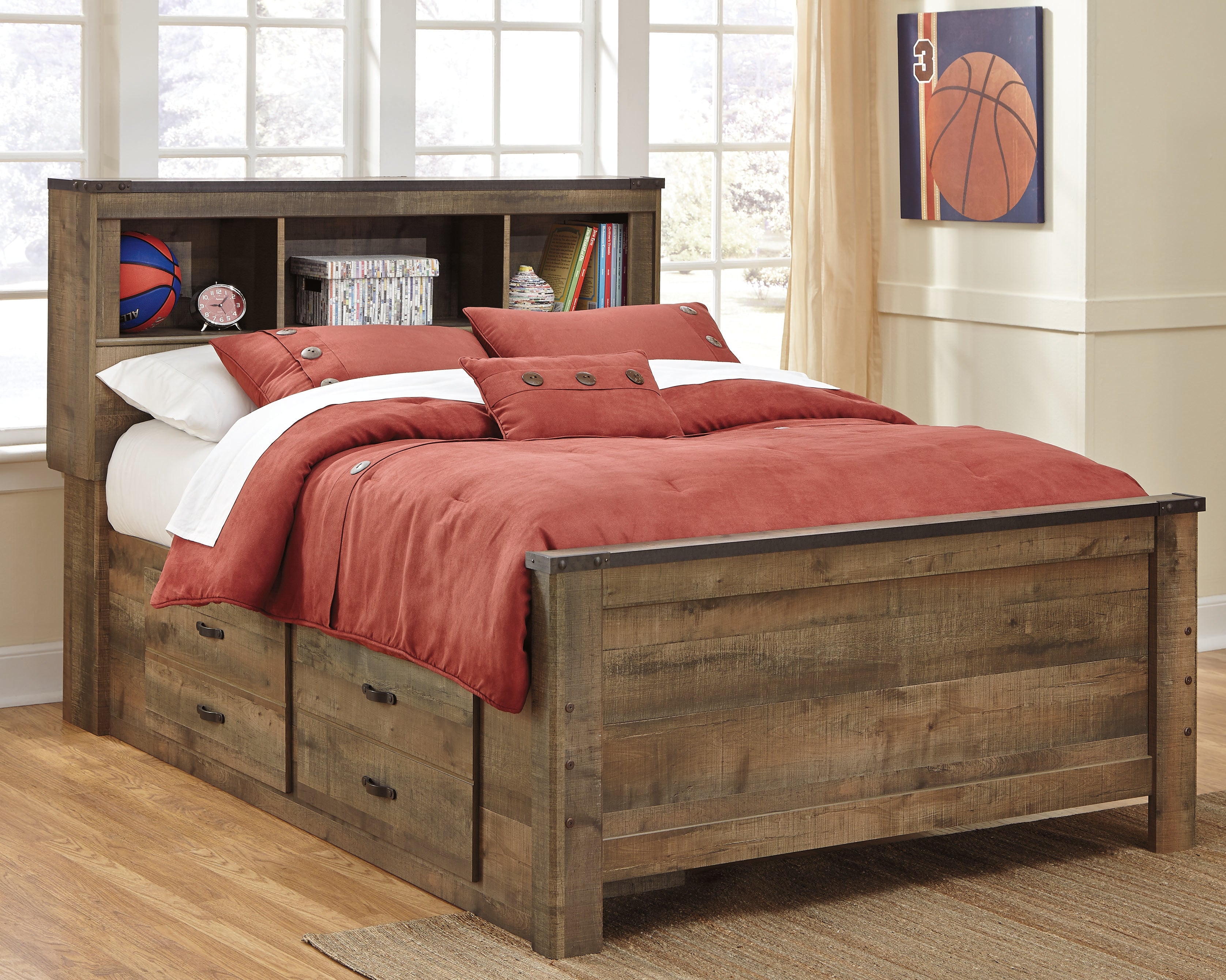 Tampa Furniture Outlet Lutz - Ashley Furniture - Trinell Bedroom - Full Panel Bed with 2 Storage Drawers / Brown - B446B10