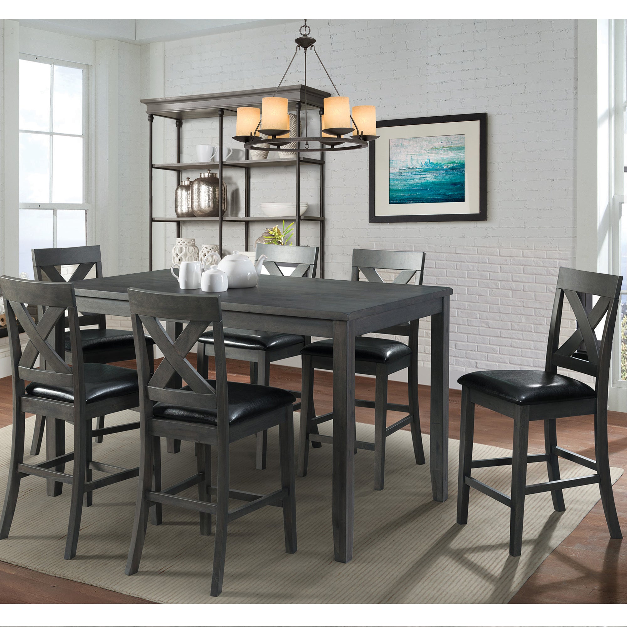 Alex Counter Side Chair W/Black PU Grey (2 Per Pack) – SKU DAX400CSC | Elements
