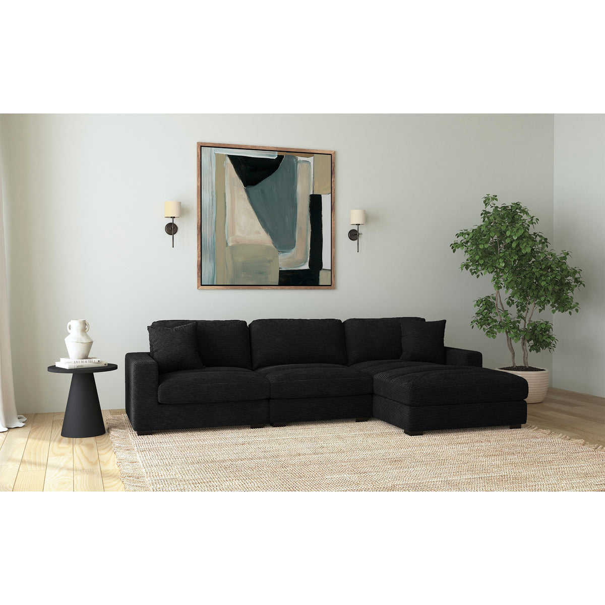 Arizona Modular LHF Armchair with 1 pillow 20" in Steno Black – SKU U-8540-9446-140 | Elements