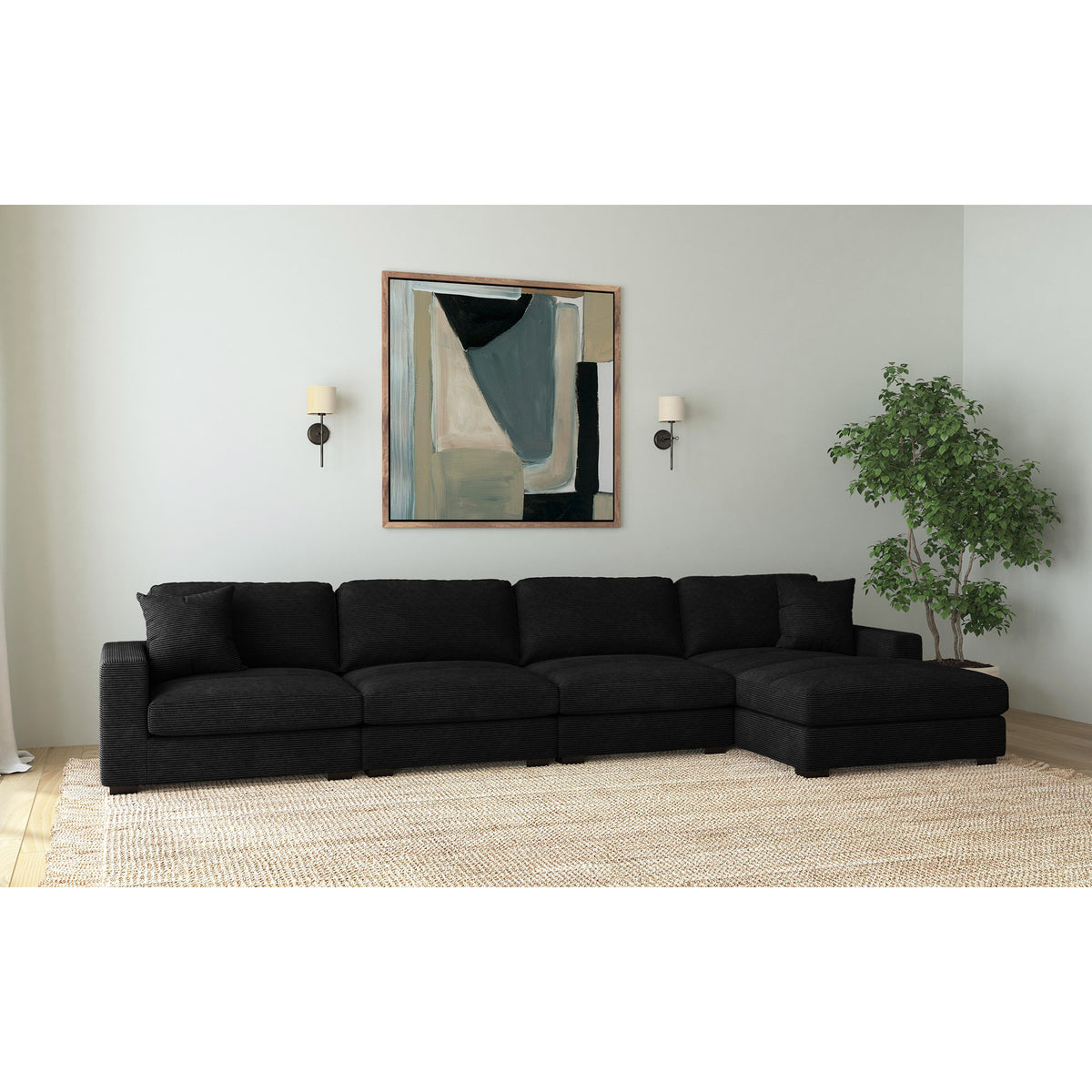 Arizona Modular RHF Chaise with 1 pillow 20" in Steno Black – SKU U-8540-9446-157 | Elements