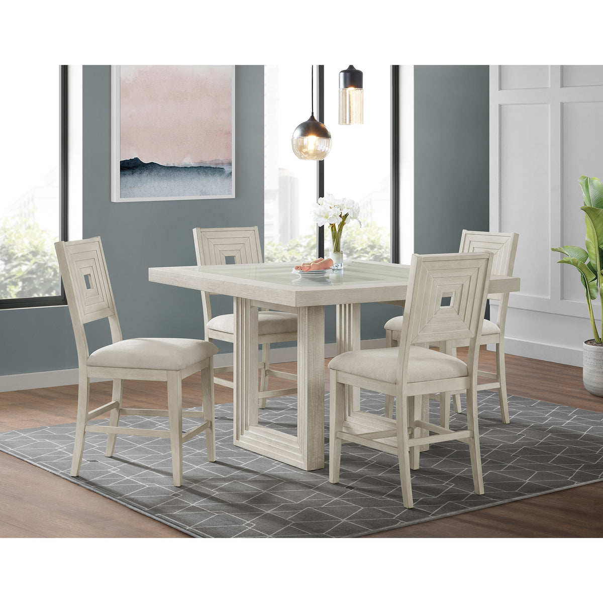 Avalanche Square Counter Table in Antique White – SKU D-11600-7-SCT | Elements