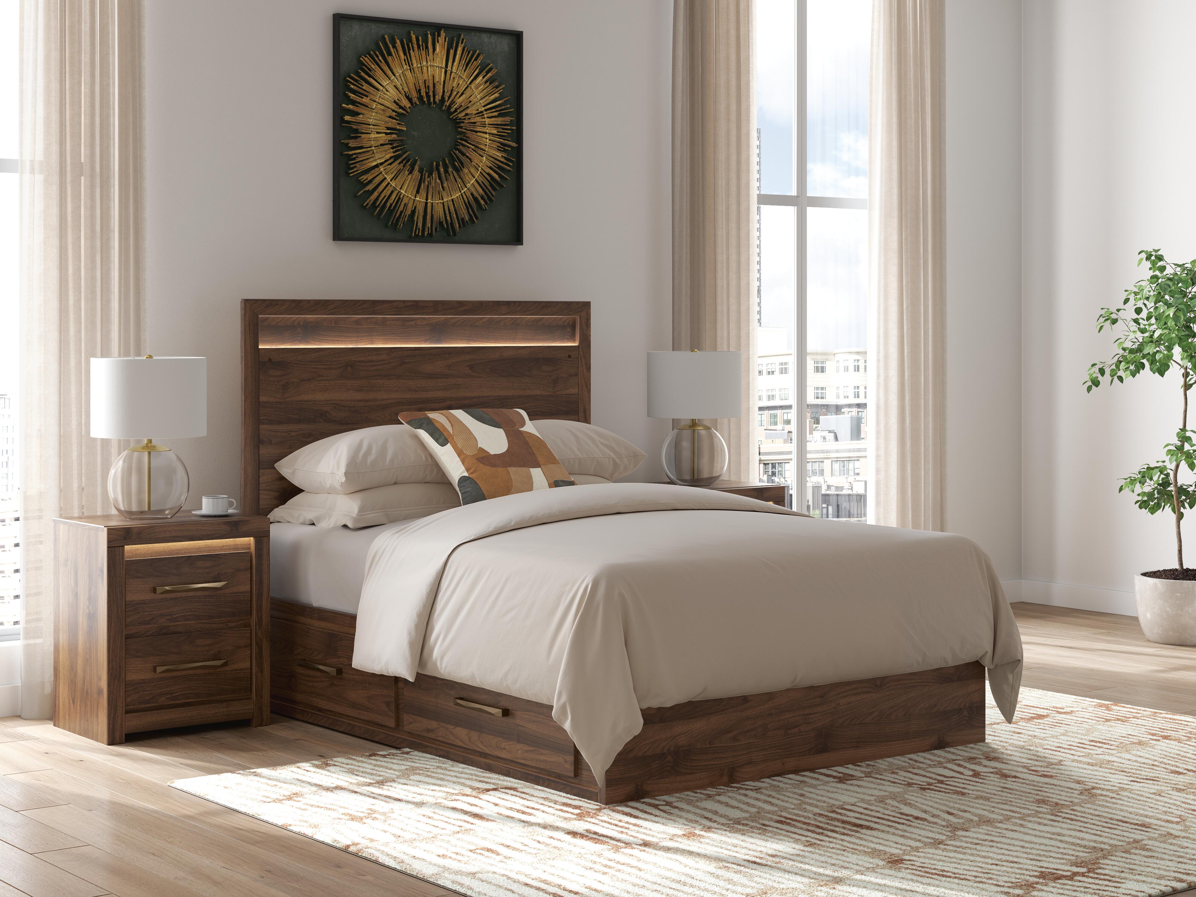 Tampa Furniture Outlet Lutz - Ashley Furniture - Janfyn Bedroom - Full Panel  Bed with 2 Sided Storage / Brown - PCB1010B17