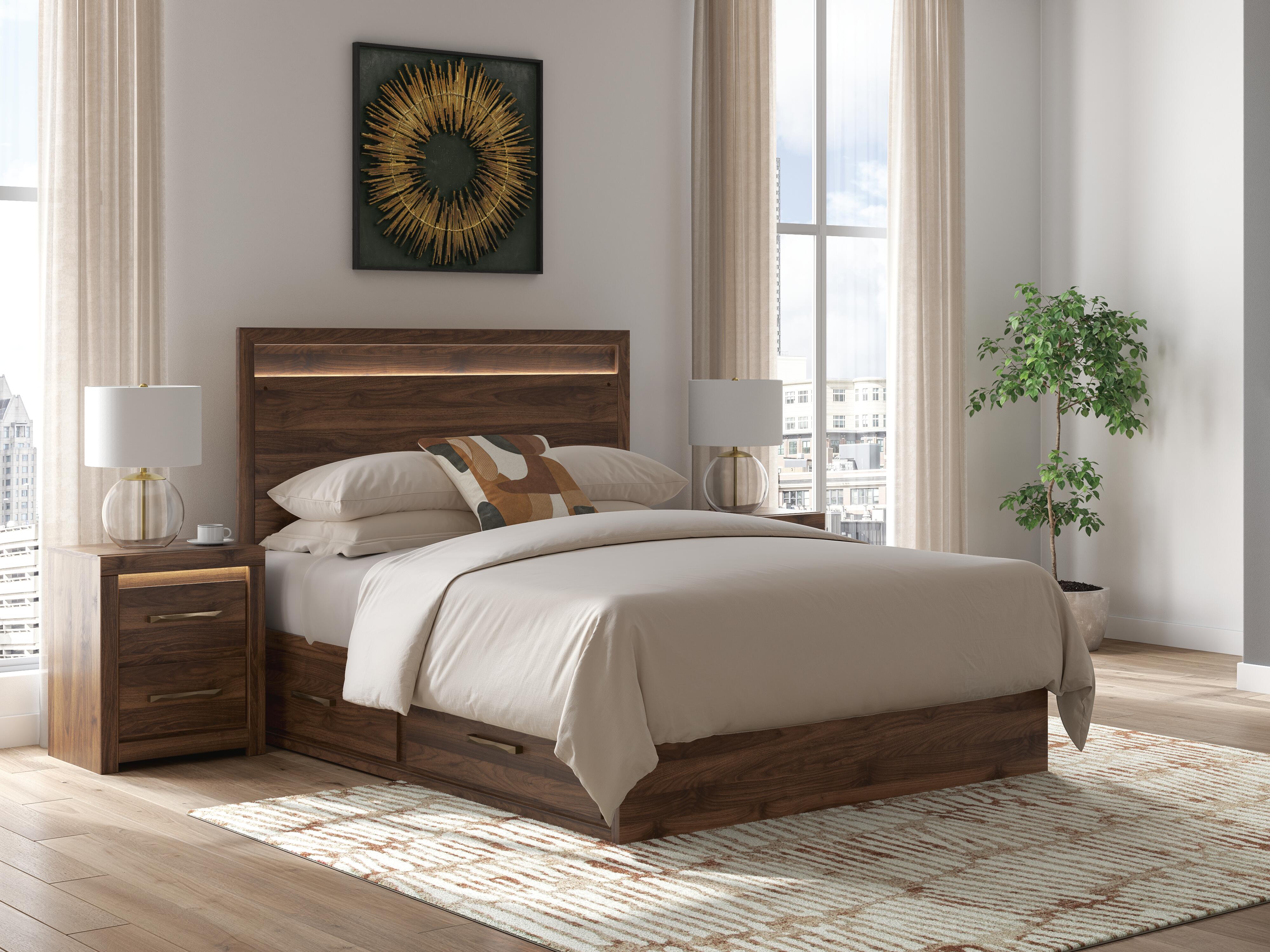 Tampa Furniture Outlet Lutz - Ashley Furniture - Janfyn Bedroom - Queen Panel Bed with 2 Sided Storage / Brown - PCB1010B6