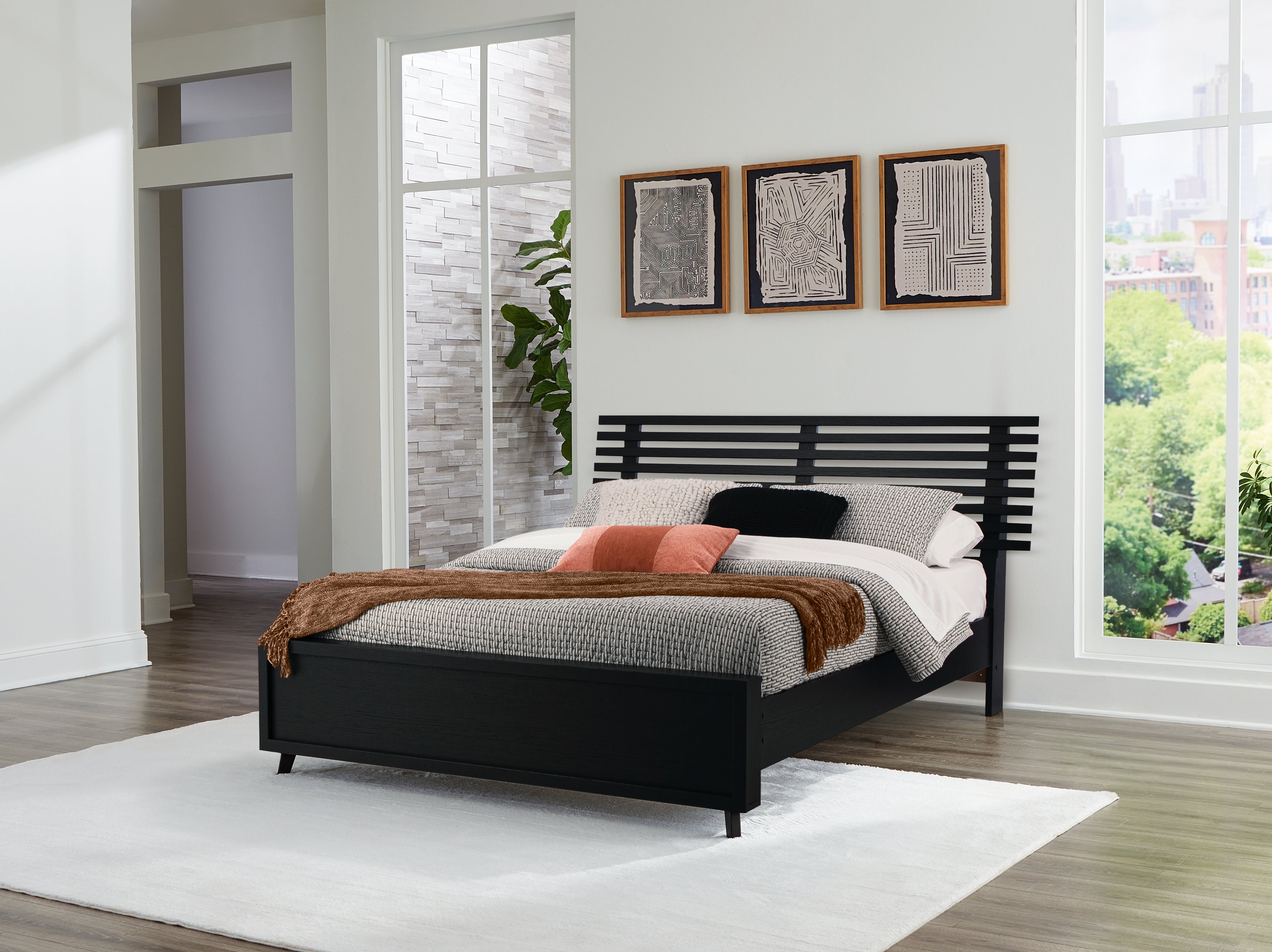 Tampa Furniture Outlet Lutz - Ashley Furniture - Danziar Bedroom - Queen Slat Panel Bed / Black - B1013B4