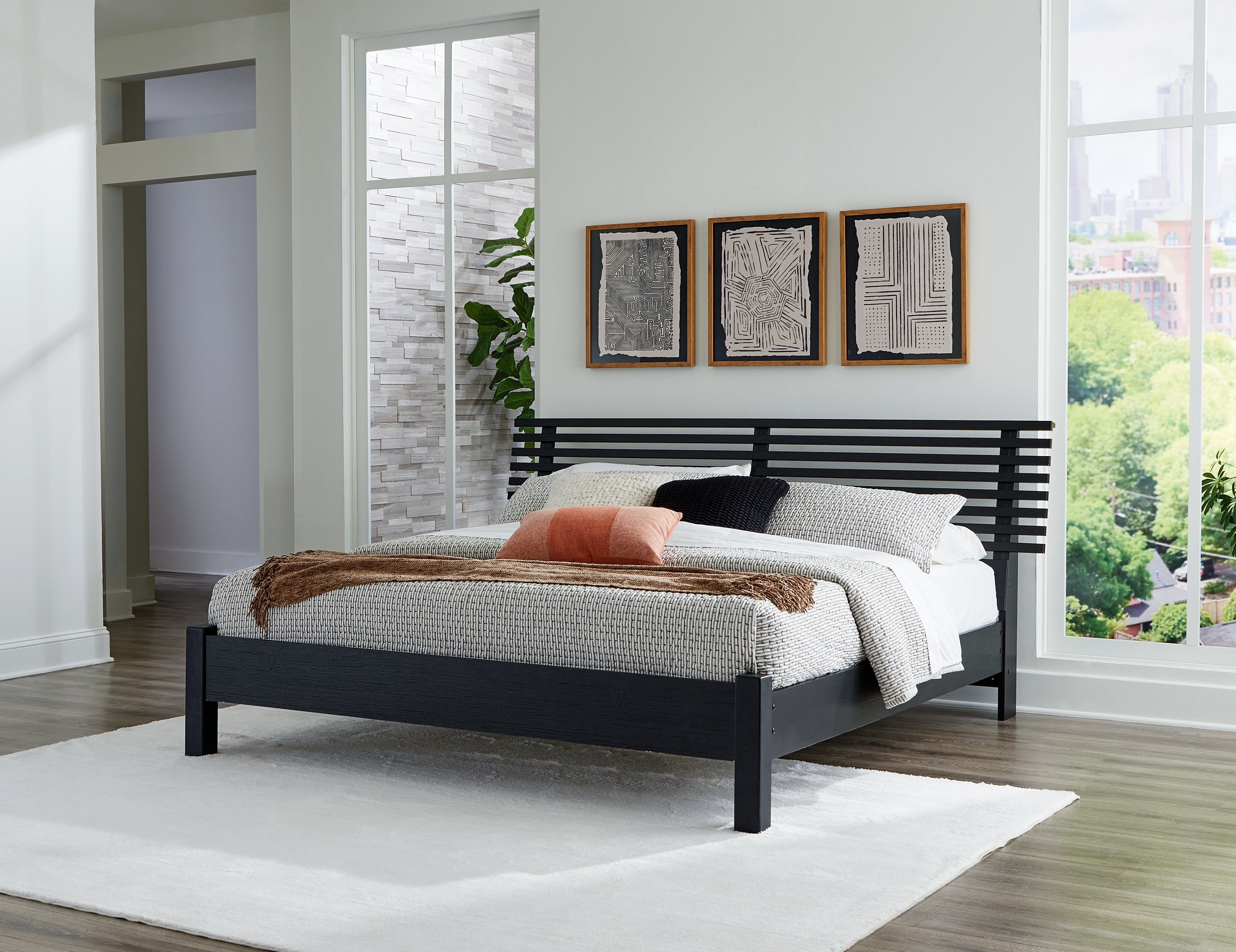 Tampa Furniture Outlet Lutz - Ashley Furniture - Danziar Bedroom - King Slat Panel Bed / Black - B1013B6