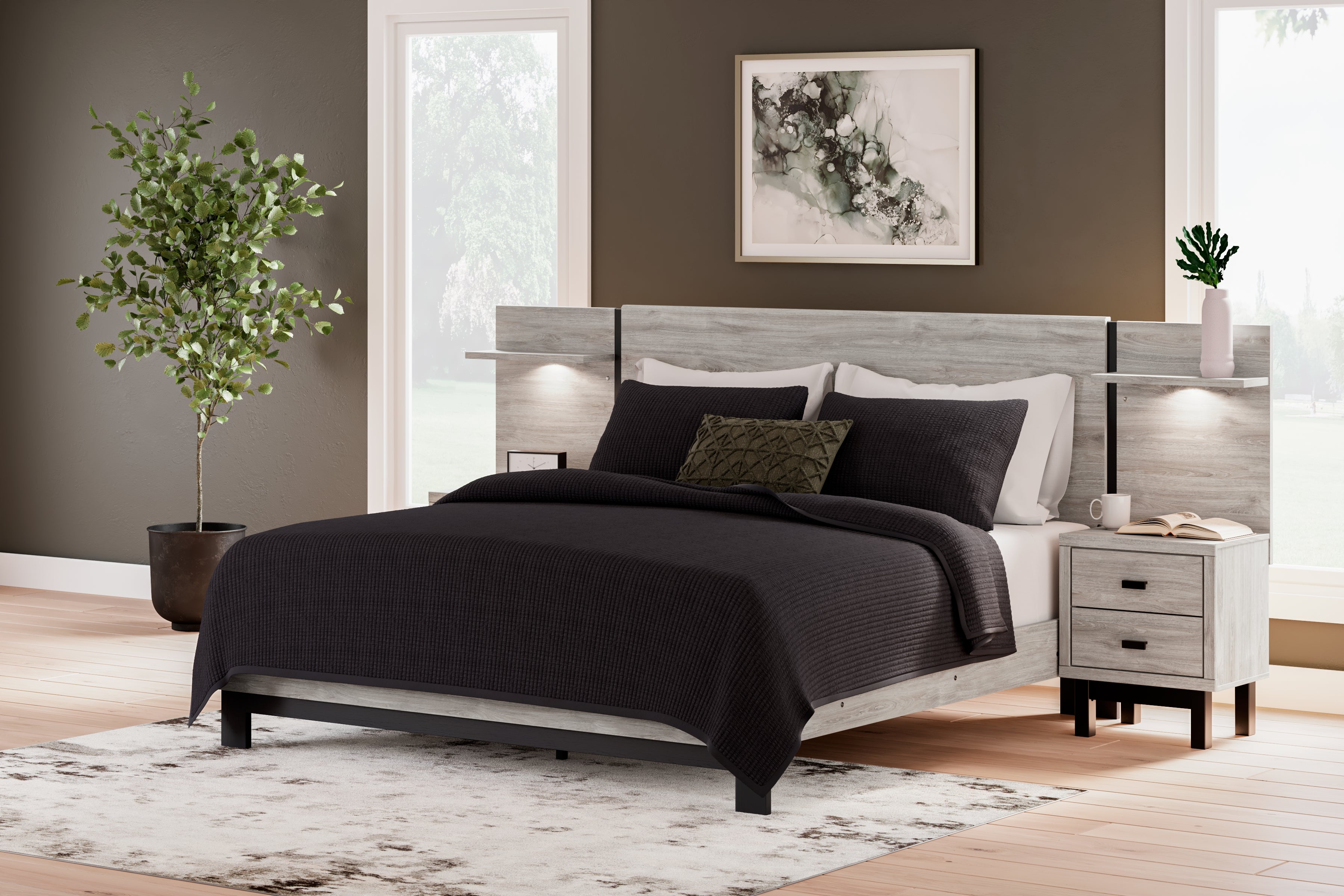 Tampa Furniture Outlet Lutz - Ashley Furniture - Vessalli Bedroom - King Panel Bed with Extensions / Gray - B1036B8