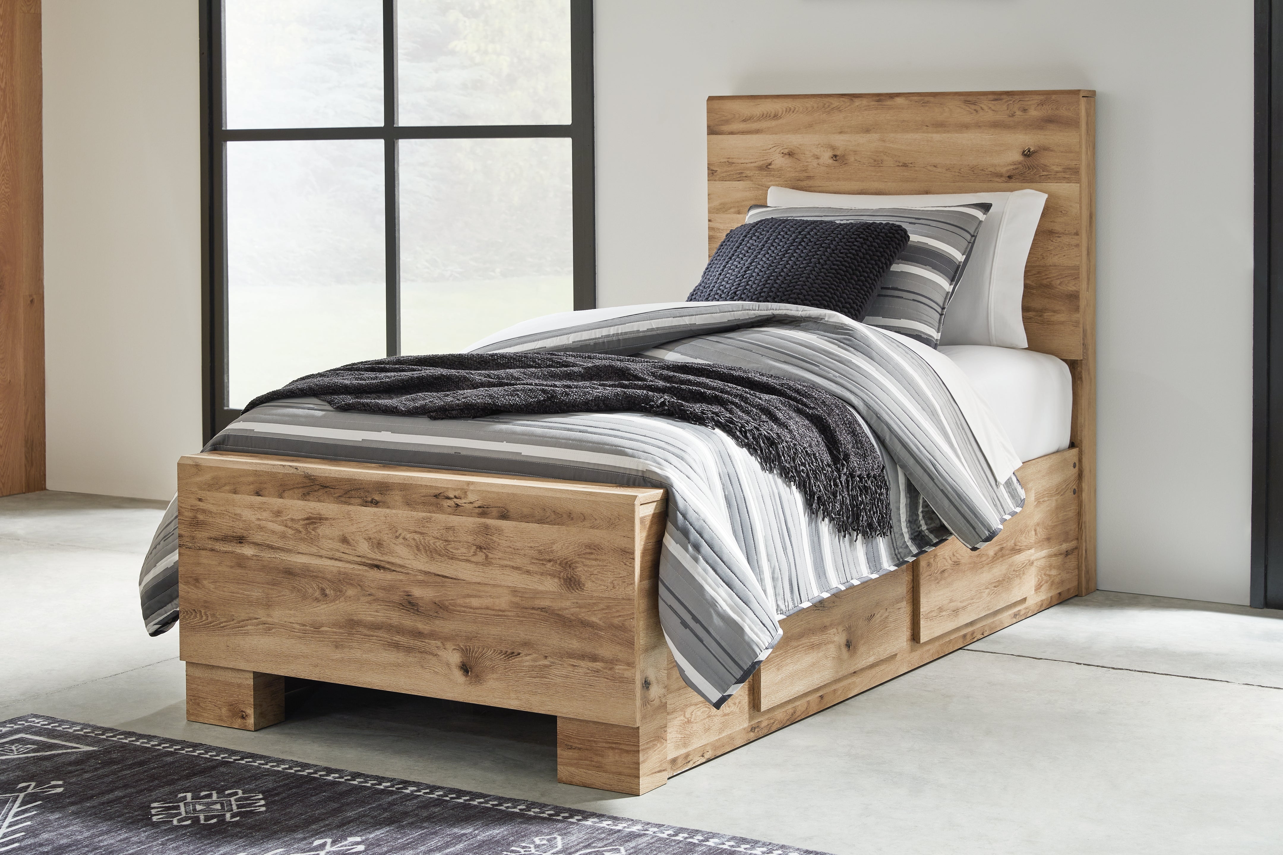 Tampa Furniture Outlet Lutz - Ashley Furniture - Hyanna Bedroom - Twin Panel Bed with 2 Side Storage / Tan Brown - B1050B28