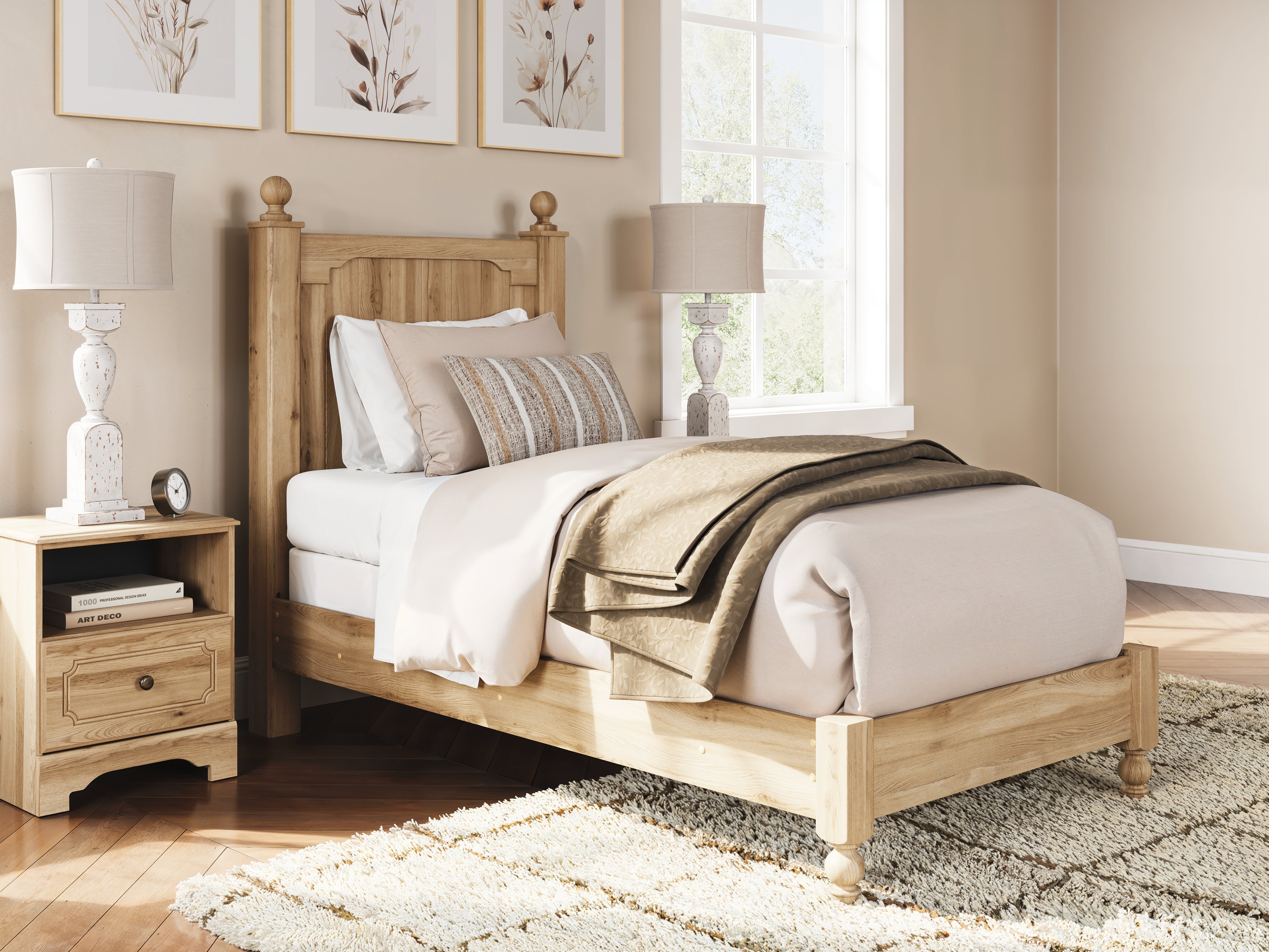 Tampa Furniture Outlet Lutz - Ashley Furniture - Aleaport Bedroom - Twin Panel Bed / Warm Brown - PCB1075B2