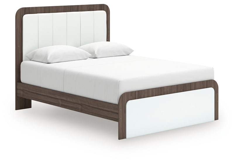 Tampa Furniture Outlet Lutz - Ashley Furniture - Kendanport Bedroom - Queen Upholstered Bed / White/Brown - PCB1108B7