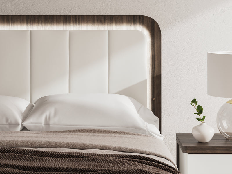 Tampa Furniture Outlet Lutz - Ashley Furniture - Kendanport Bedroom - Queen Upholstered Bed / White/Brown - PCB1108B7