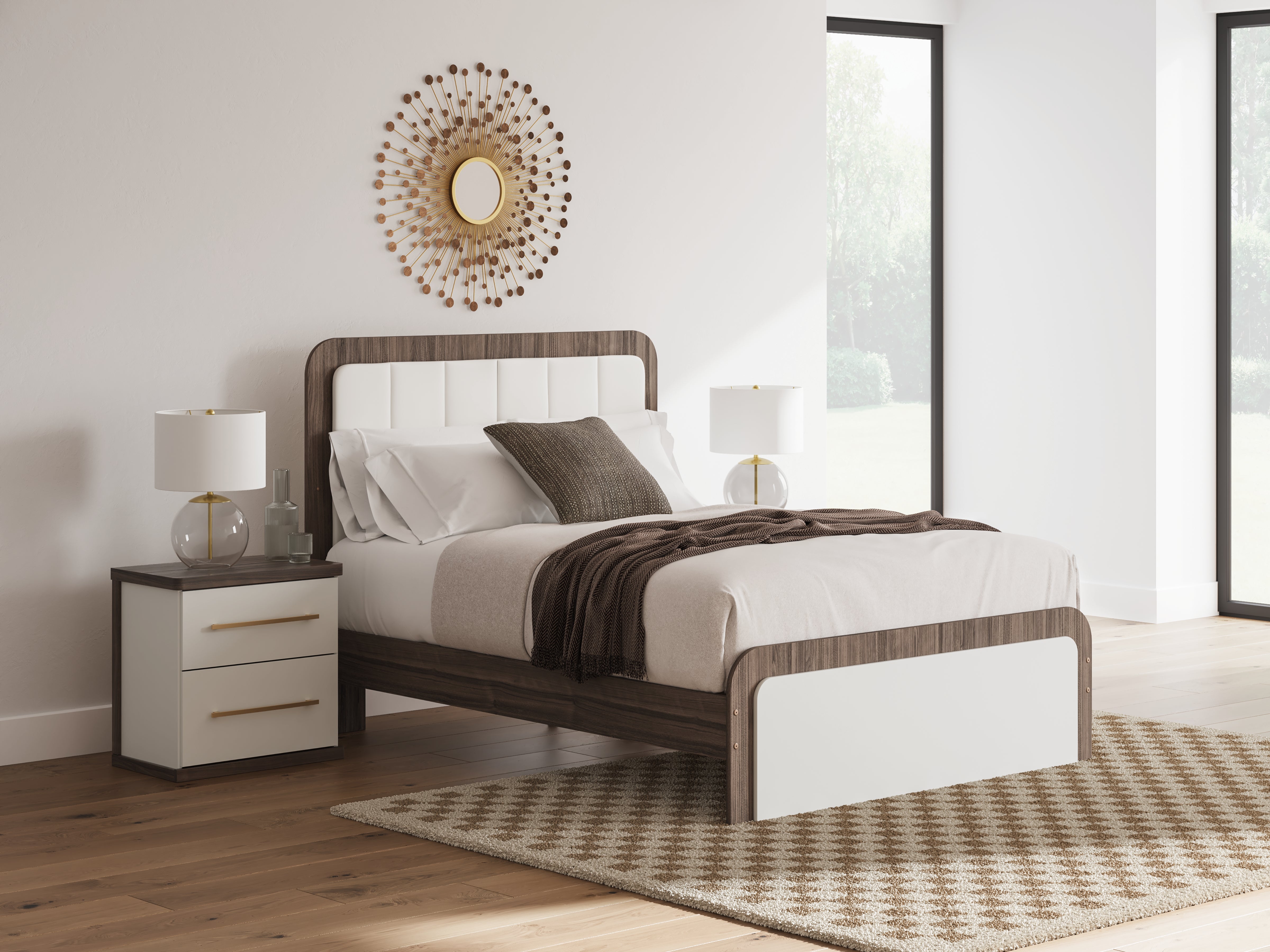 Tampa Furniture Outlet Lutz - Ashley Furniture - Kendanport Bedroom - Queen Upholstered Bed / White/Brown - PCB1108B7
