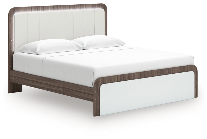 Tampa Furniture Outlet Lutz - Ashley Furniture - Kendanport Bedroom - King Upholstered Bed / White/Brown - PCB1108B8