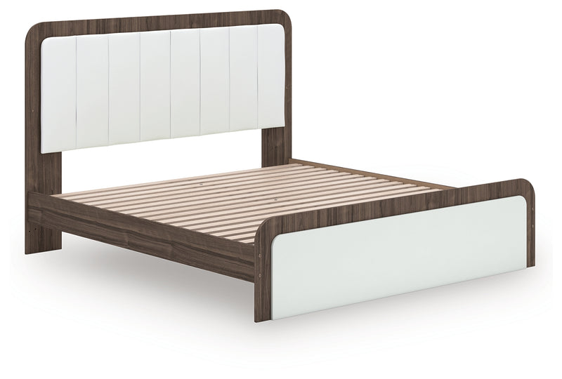Tampa Furniture Outlet Lutz - Ashley Furniture - Kendanport Bedroom - King Upholstered Bed / White/Brown - PCB1108B8