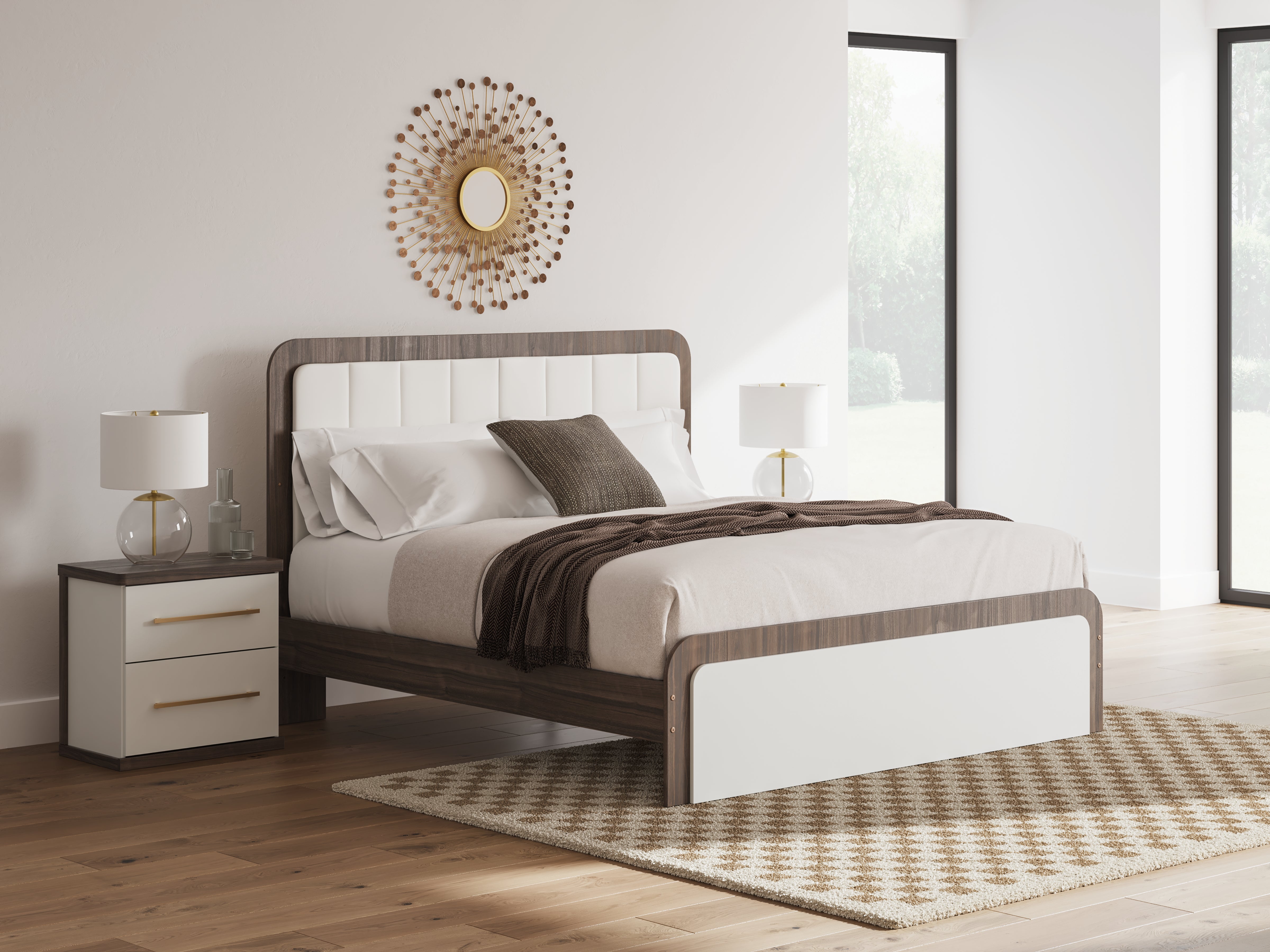Tampa Furniture Outlet Lutz - Ashley Furniture - Kendanport Bedroom - King Upholstered Bed / White/Brown - PCB1108B8
