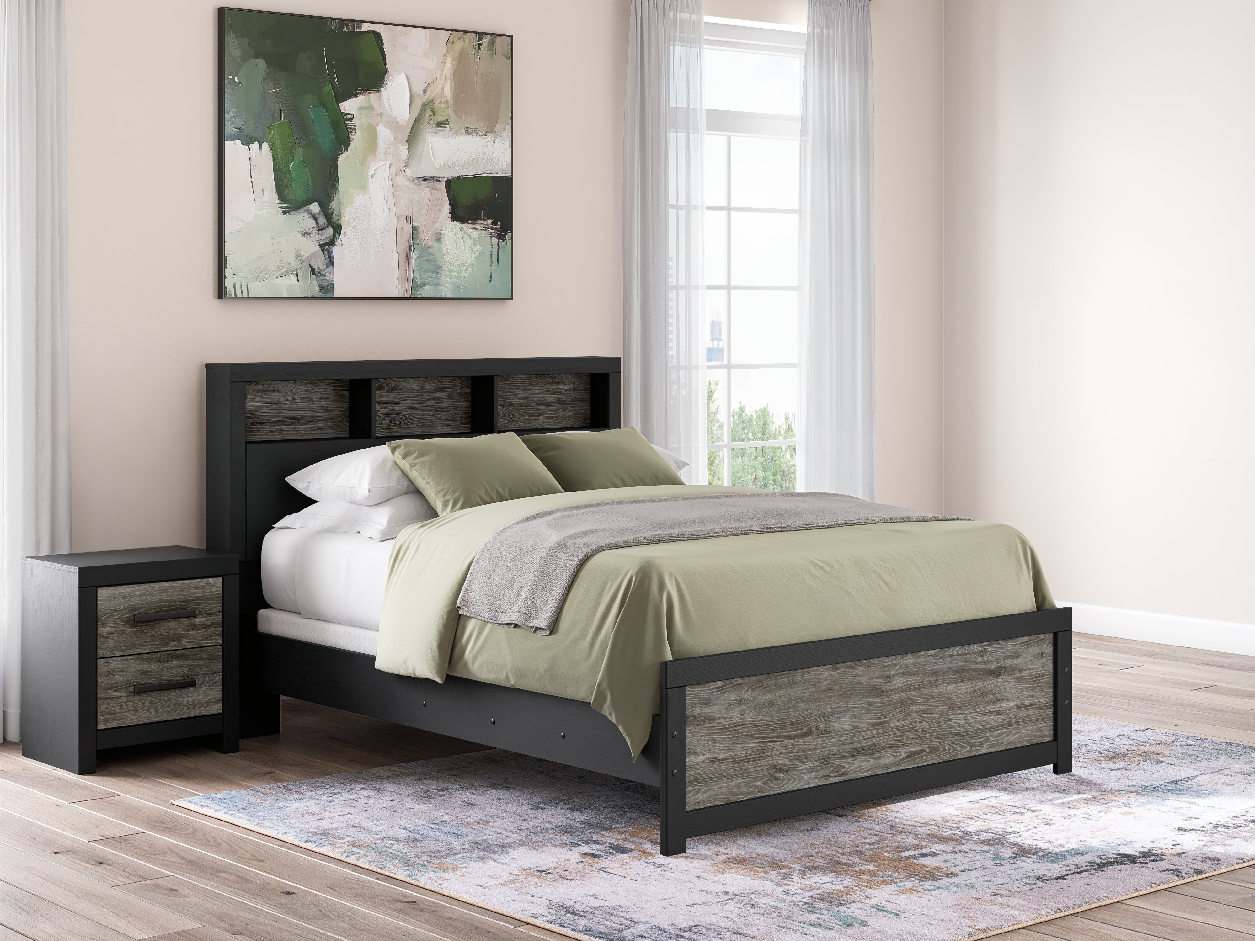 Tampa Furniture Outlet Lutz - Ashley Furniture - Broachmyn Bedroom - Queen Bookcase Panel Bed / Black/Gray - PCB1118B18