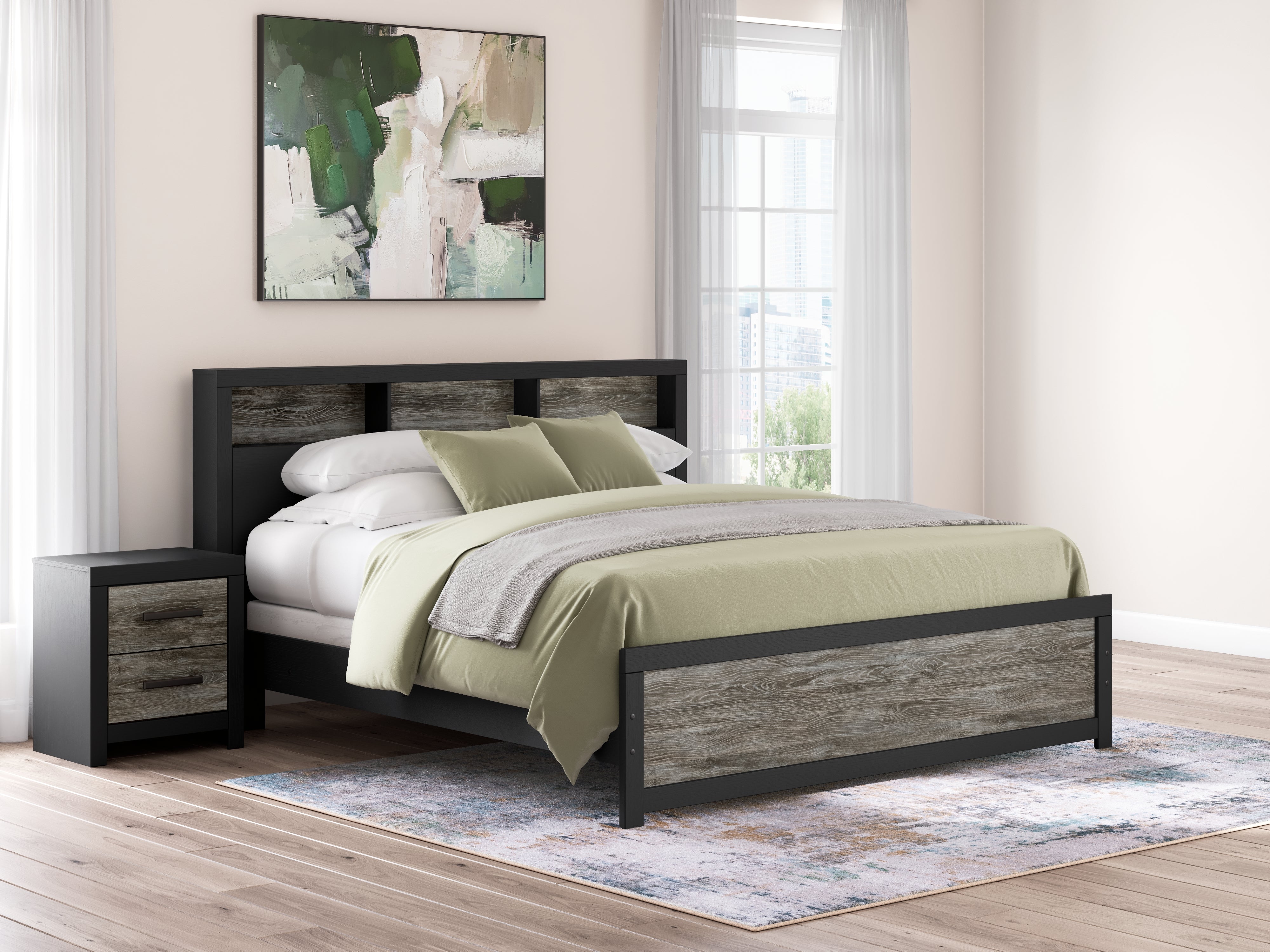 Tampa Furniture Outlet Lutz - Ashley Furniture - Broachmyn Bedroom - King Bookcase Panel Bed / Black/Gray - PCB1118B19