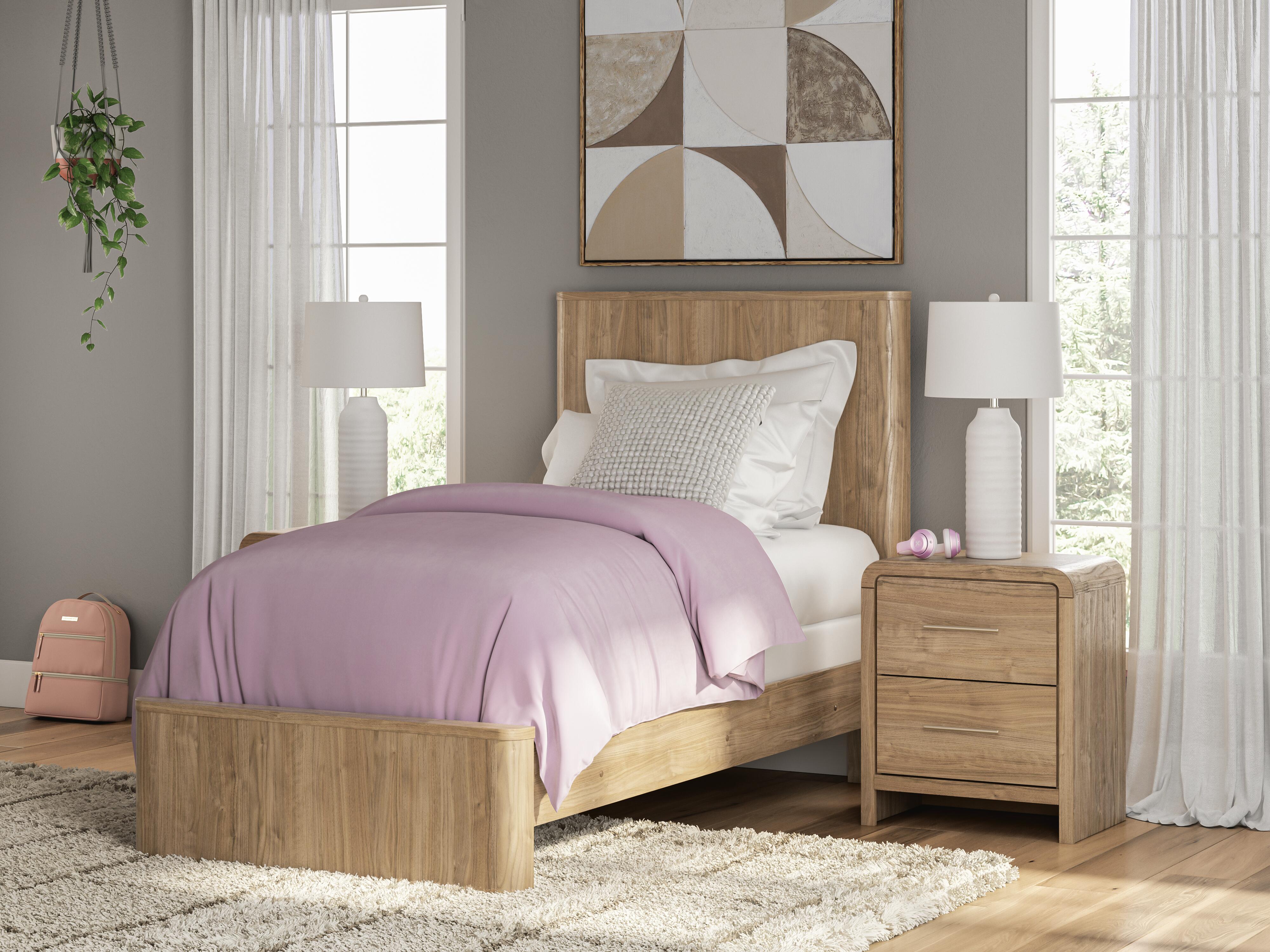 Tampa Furniture Outlet Lutz - Ashley Furniture - Gramburg Bedroom - Twin Panel Bed / Warm Natural Brown - PCB1121B2