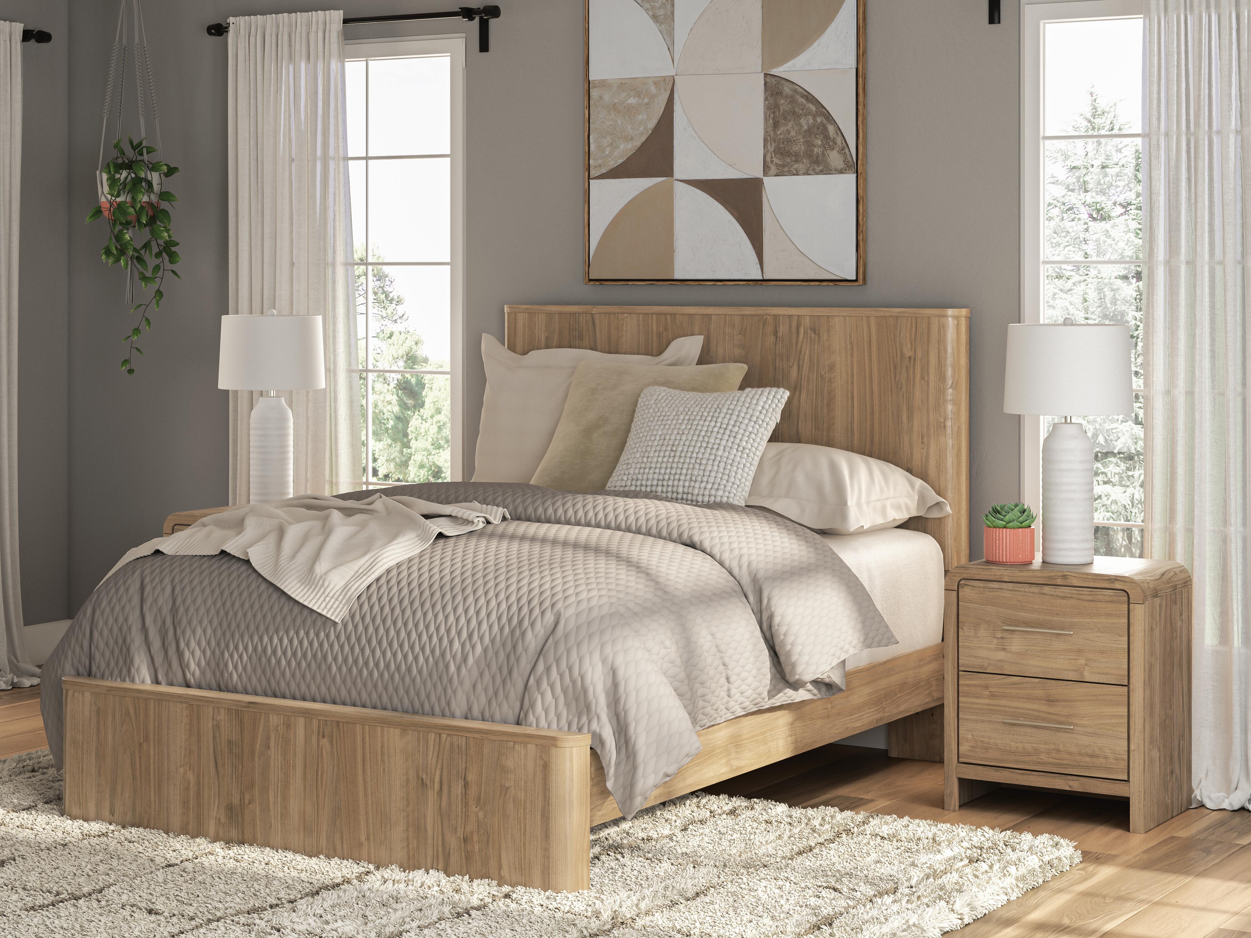 Tampa Furniture Outlet Lutz - Ashley Furniture - Gramburg Bedroom - Queen Panel Platform Bed / Warm Natural Brown - PCB1121B10