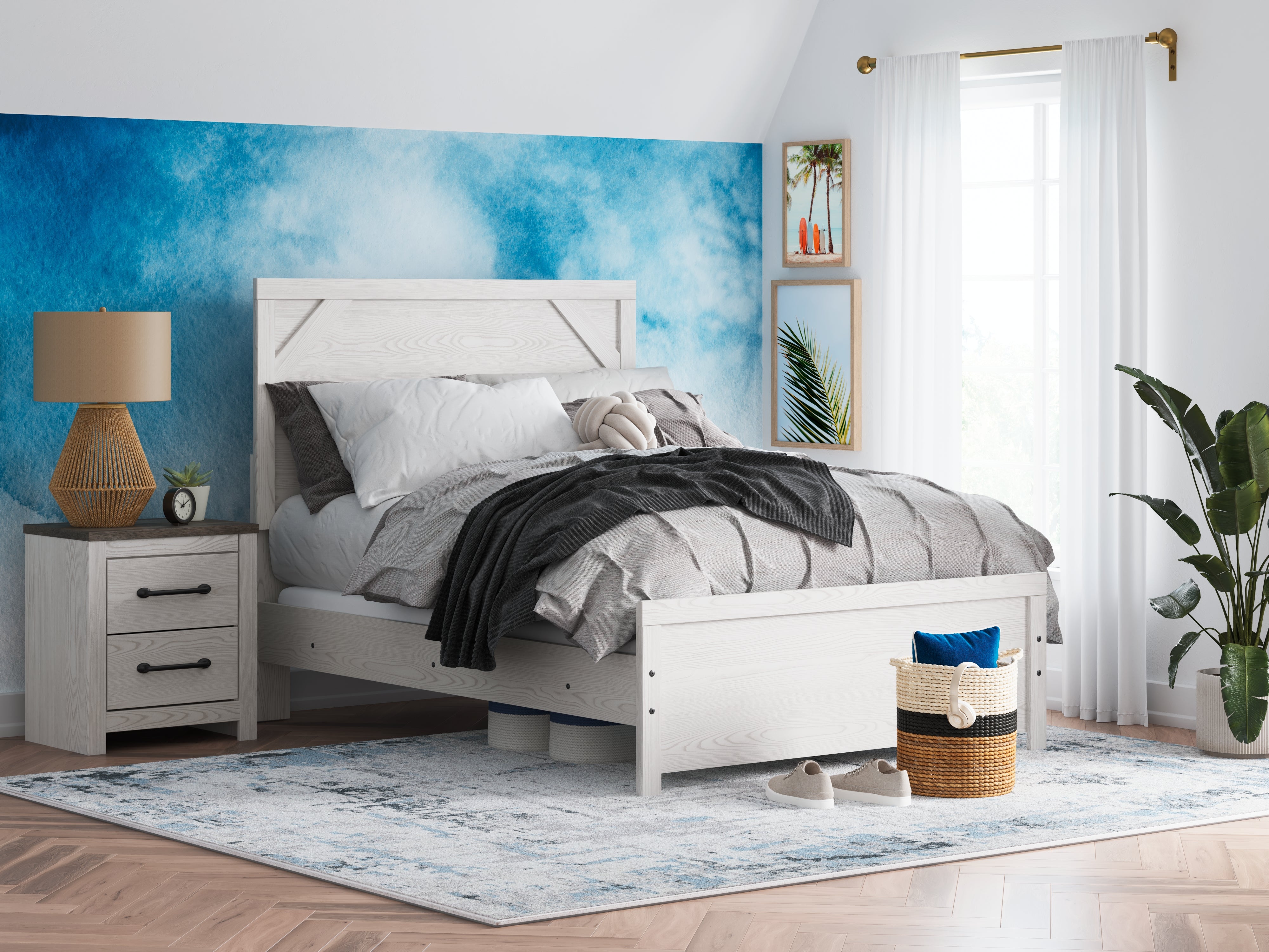 Tampa Furniture Outlet Lutz - Ashley Furniture - Gerridan Bedroom - Full Panel Bed / White/Gray - B1190B4