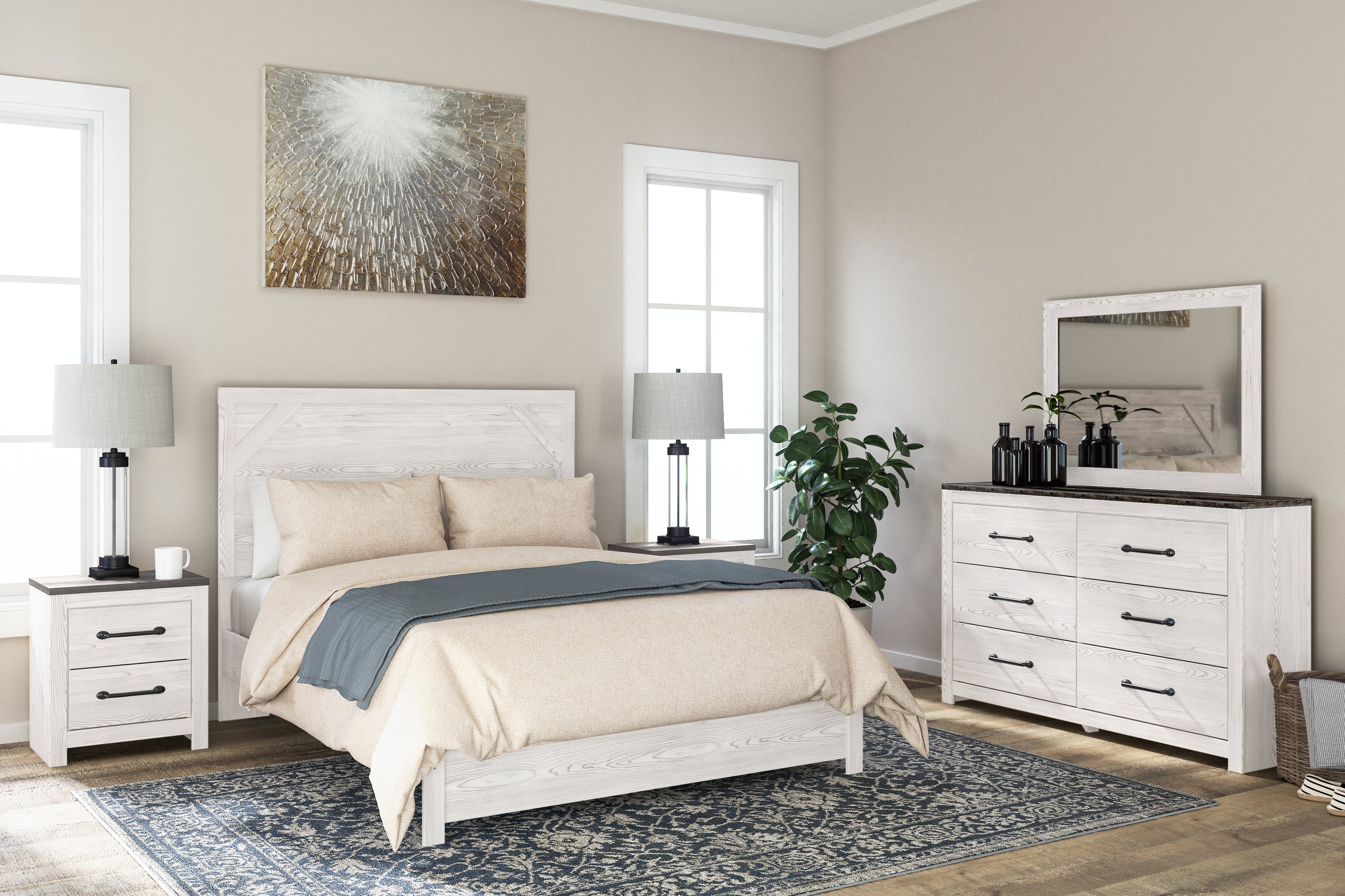Tampa Furniture Outlet Lutz - Ashley Furniture - Gerridan Bedroom - Two Drawer Night Stand / White/Gray - B1190-92