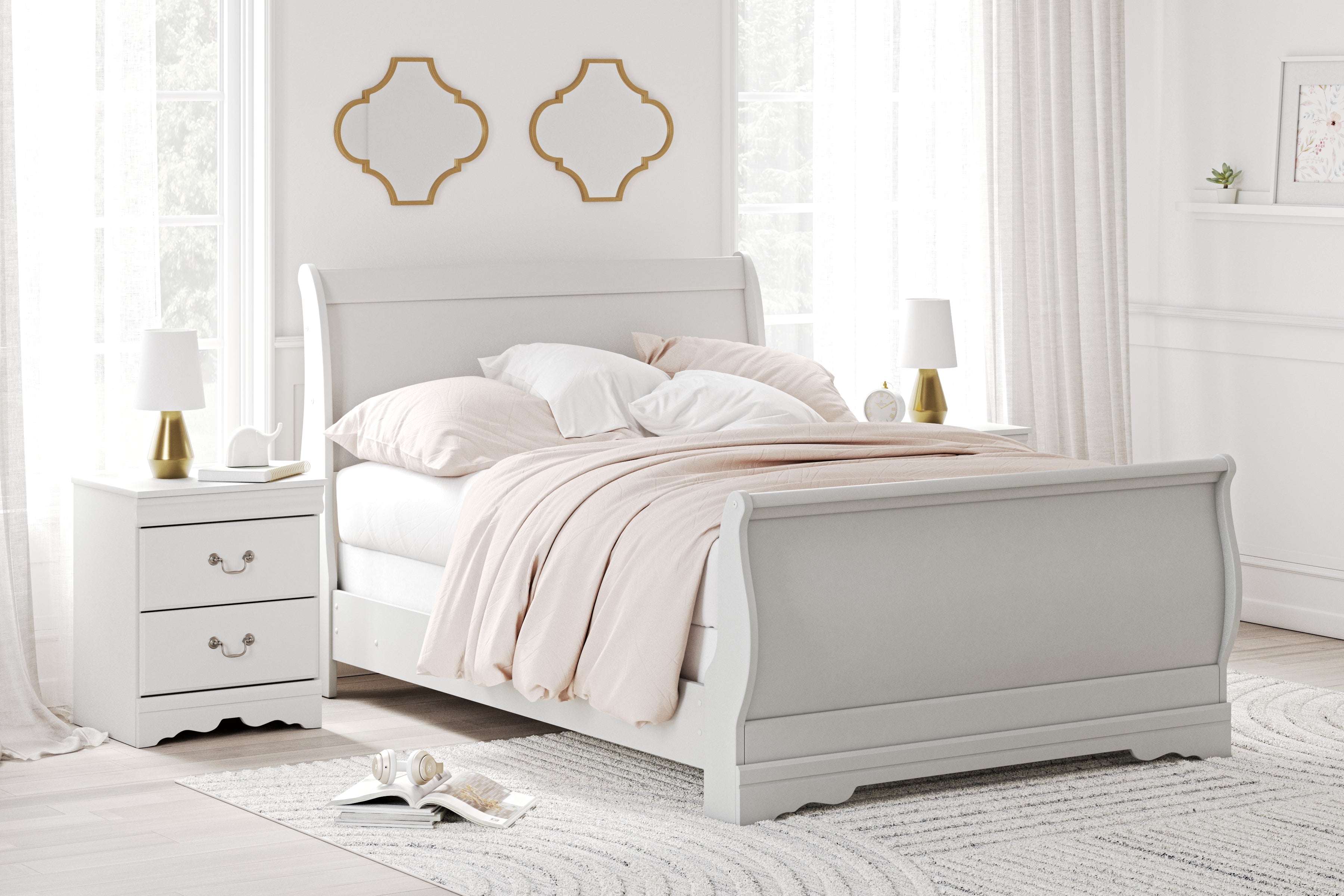 Tampa Furniture Outlet Lutz - Ashley Furniture - Anarasia Bedroom - Full Sleigh Bed / White - B129B2