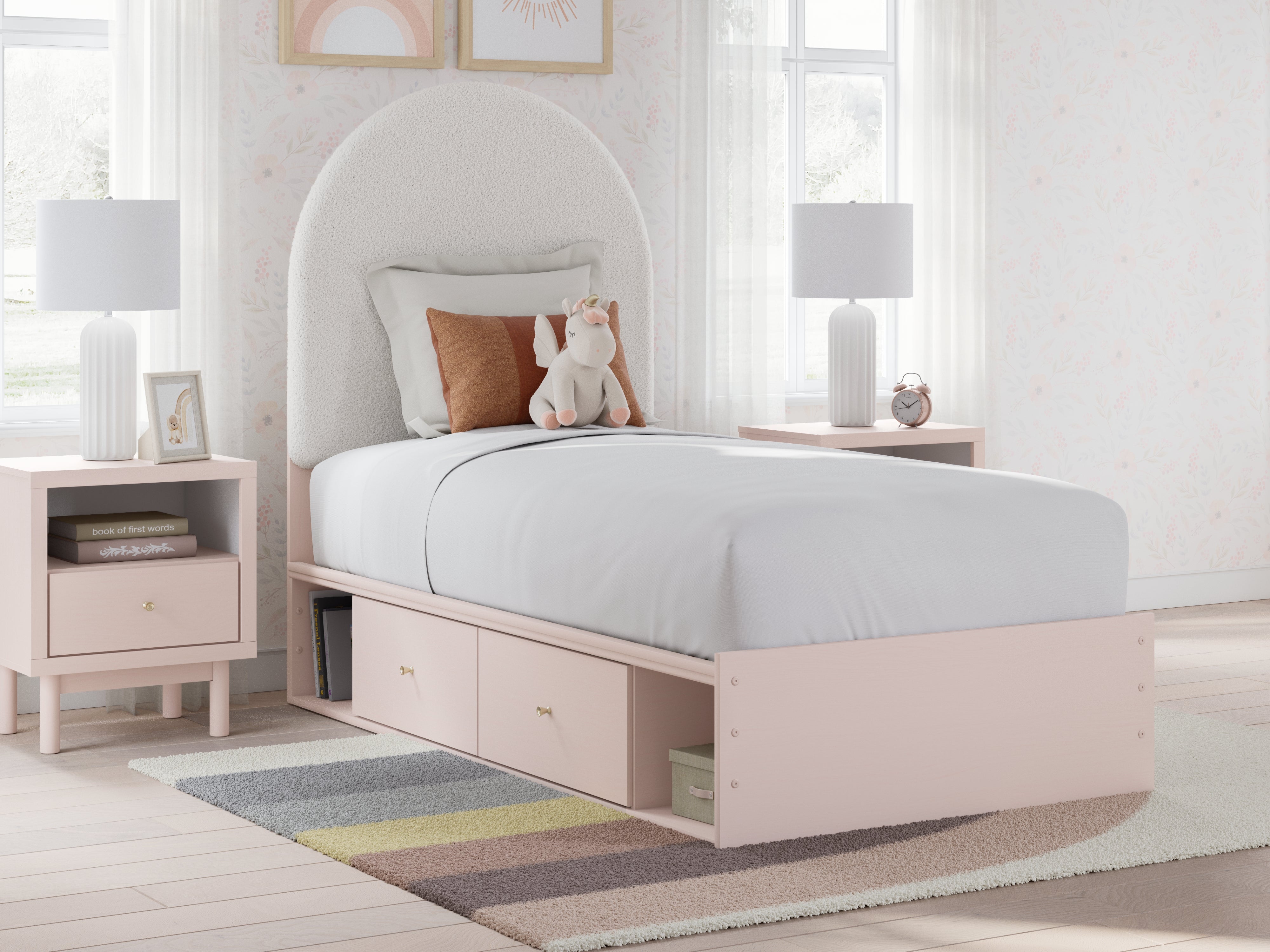 Tampa Furniture Outlet Lutz - Ashley Furniture - Wistenpine Bedroom - Twin Upholstered Panel Bed with Storage / Blush - B1323B12