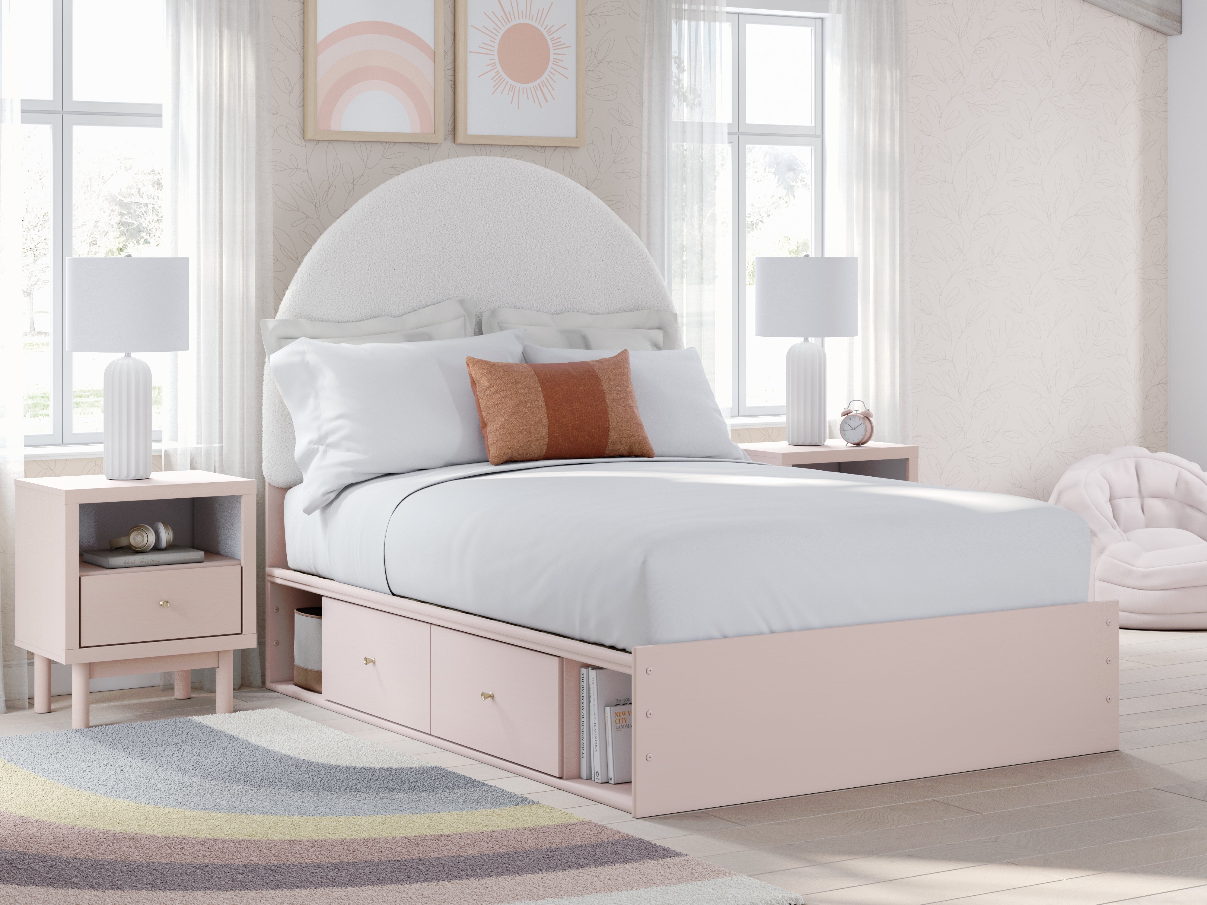 Tampa Furniture Outlet Lutz - Ashley Furniture - Wistenpine Bedroom - Full Upholstered Panel Bed with Storage / Blush - B1323B13