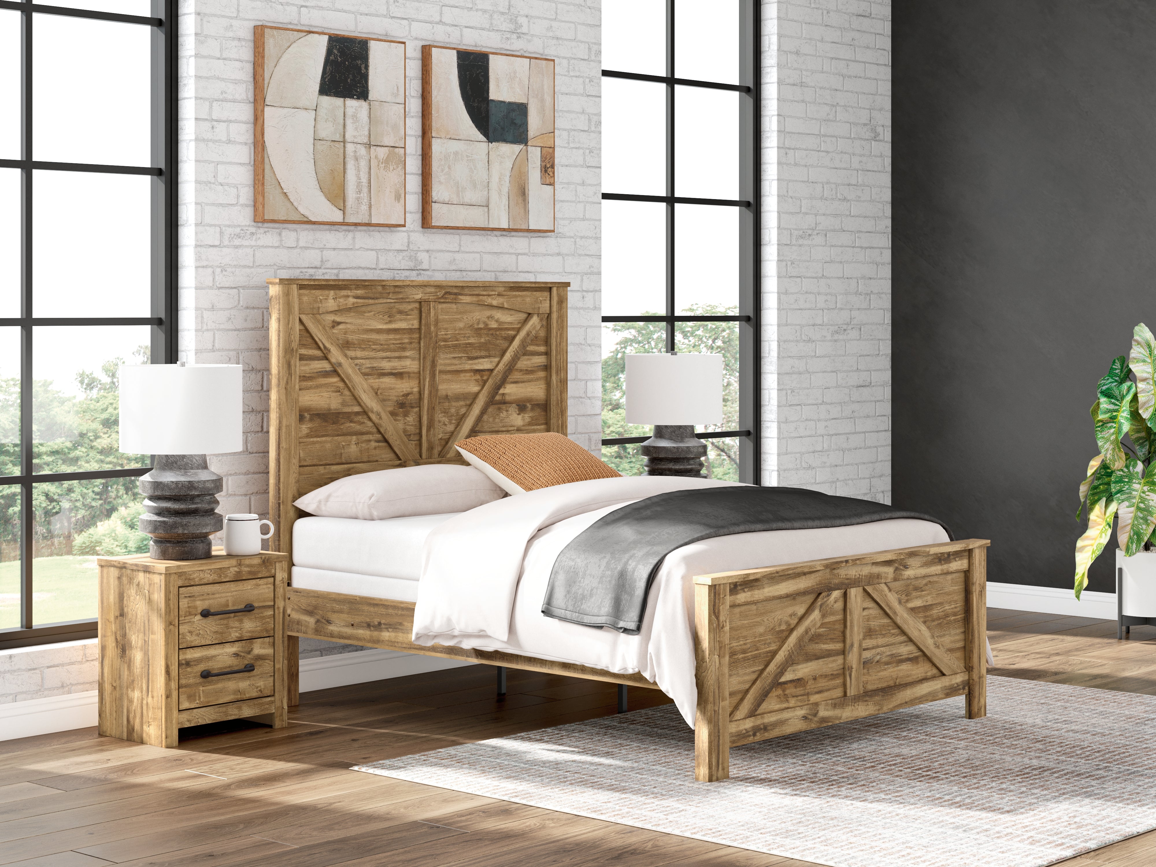 Tampa Furniture Outlet Lutz - Ashley Furniture - Maystonna Bedroom - Queen Crossbuck Panel Bed / Brown - PCB1580B2