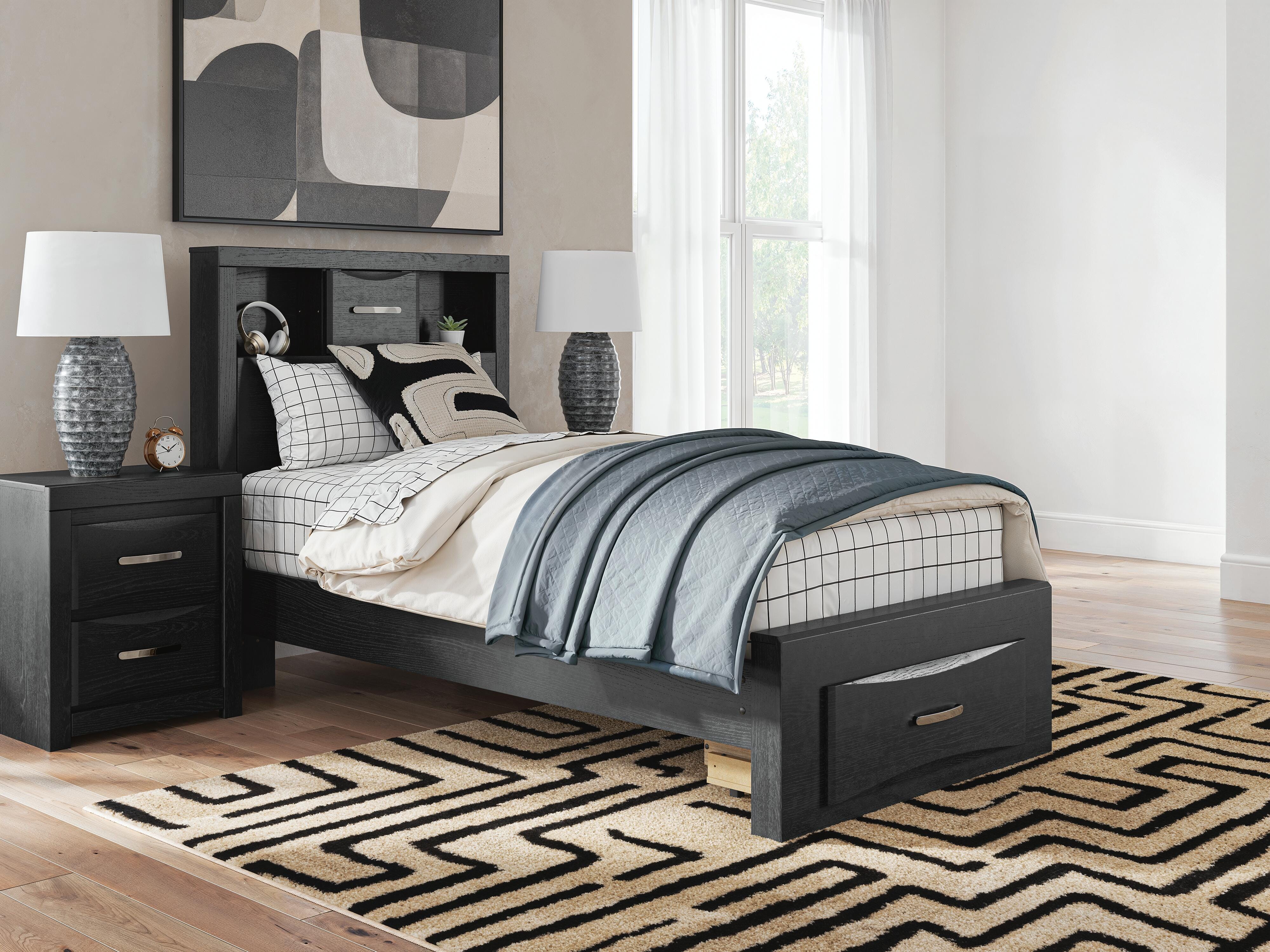 Tampa Furniture Outlet Lutz - Ashley Furniture - Stabotta Bedroom - Twin Bookcase Storage Bed / Black - PCB1755B12
