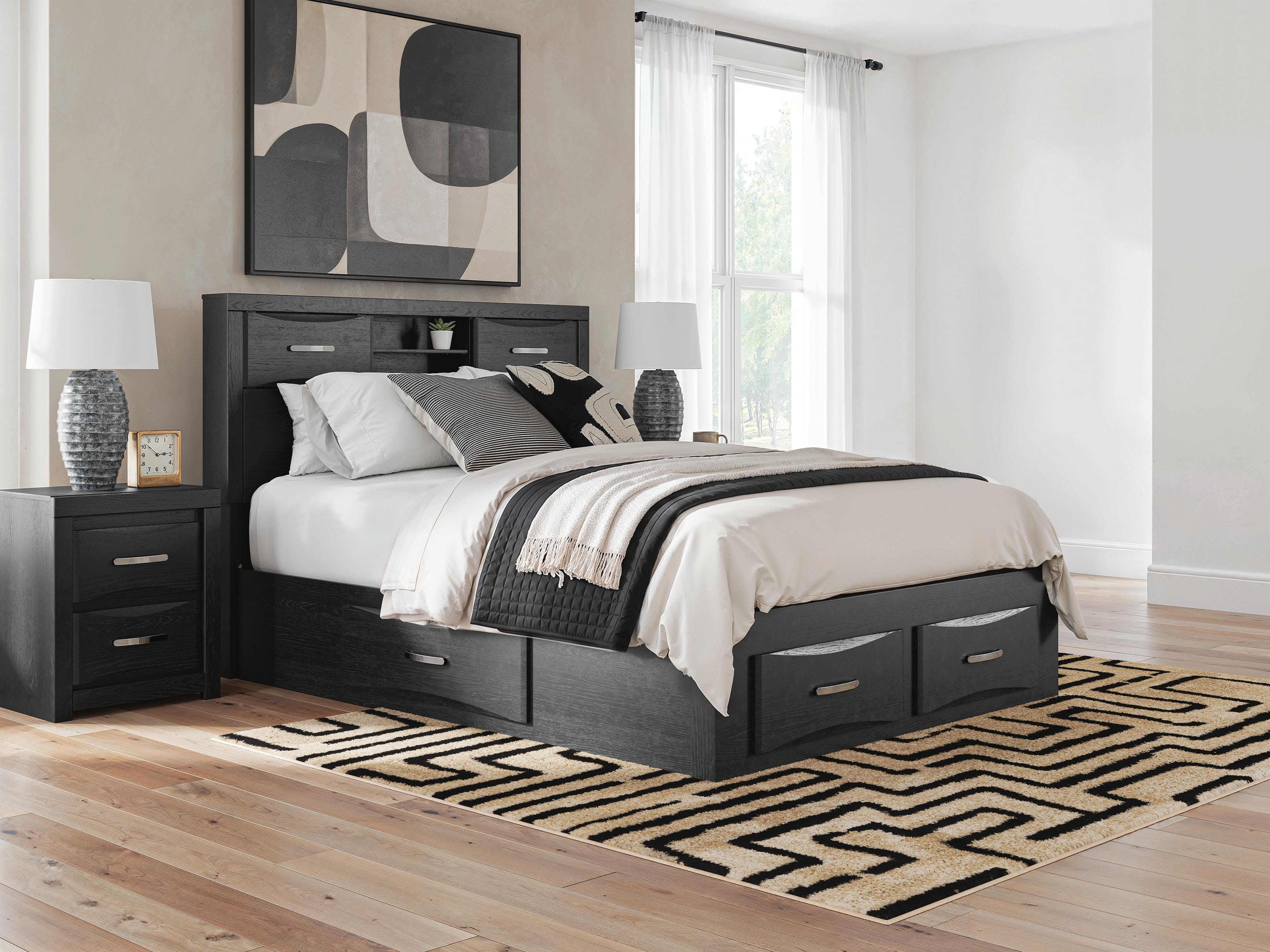 Tampa Furniture Outlet Lutz - Ashley Furniture - Stabotta Bedroom - Queen Bookcase Bed with Storage / Black - PCB1755B7