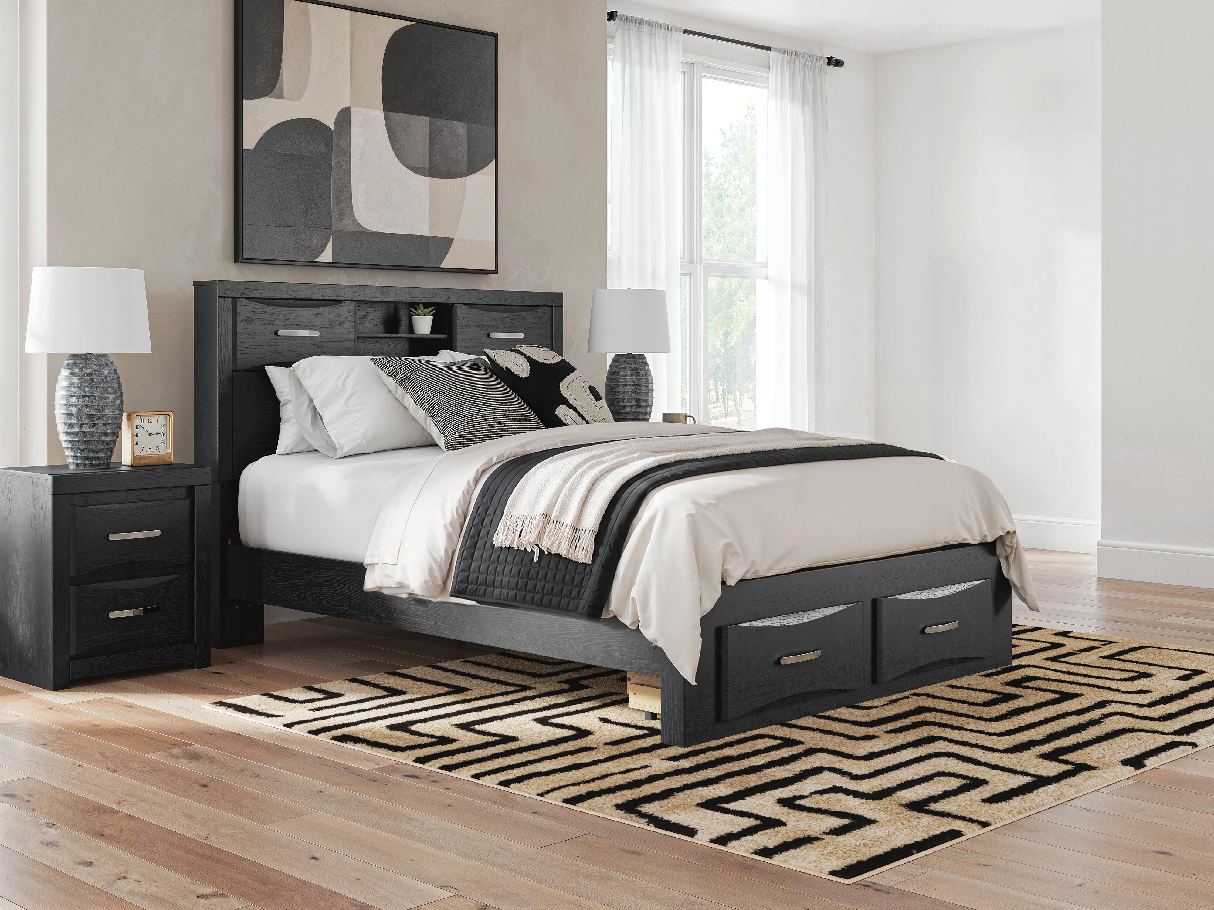 Tampa Furniture Outlet Lutz - Ashley Furniture - Stabotta Bedroom - Queen Bookcase Storage Bed / Black - PCB1755B3